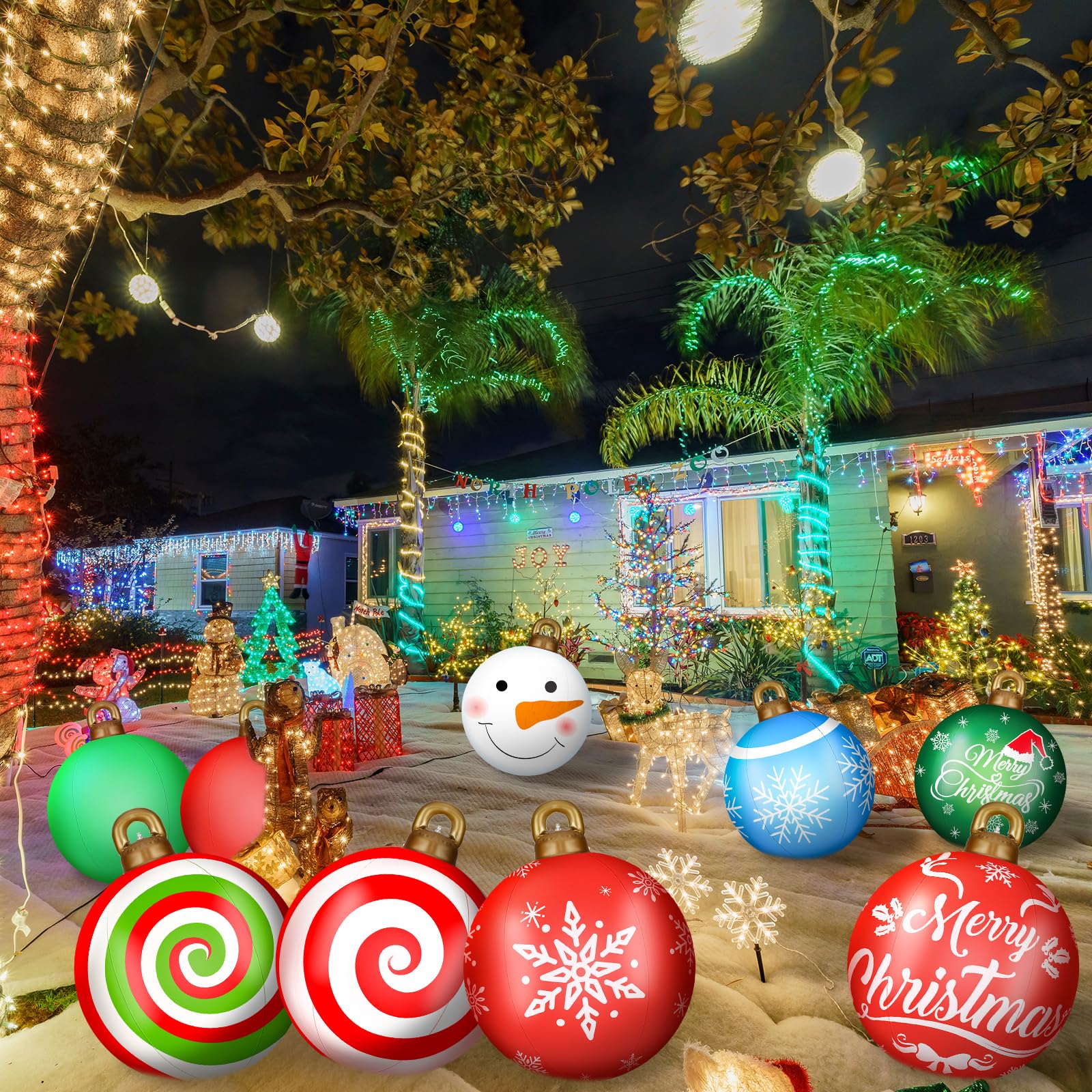 Jetec 32 Inch Giant PVC Inflatable Christmas Ball Ornaments Large Xmas Blow Ball Decorations Inflatables Outdoor Holiday Decorat