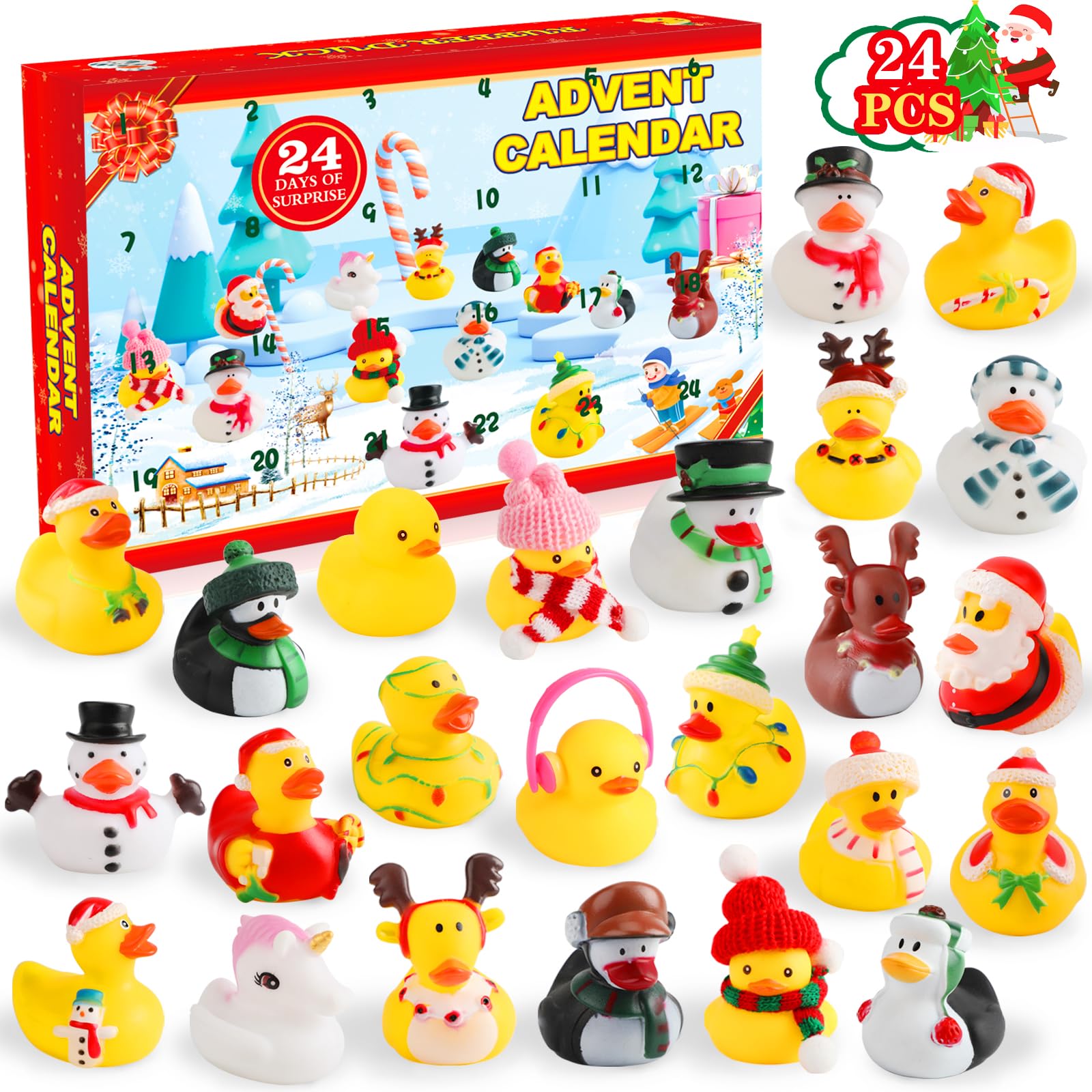 Christmas Advent Calendar 2025 for Kids 24 Days Christmas Countdown Calendar with Rubber Ducks Bath Toys Xmas Party Favors Fun T