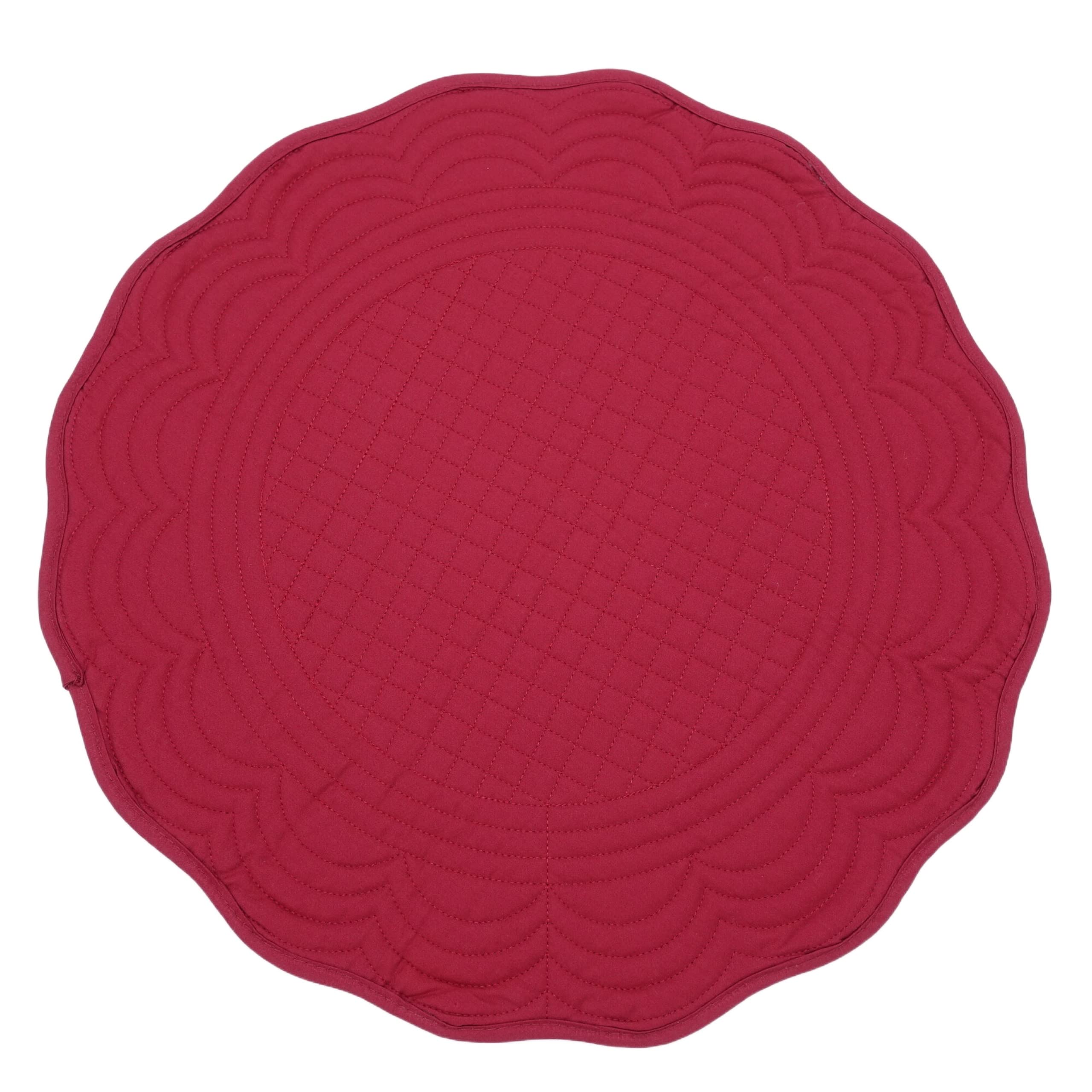 Ivlpha Red Cotton Quilted 16.5 Inch Reversible Round Placemat For Table Heat-Resistant (Pack Of 4)