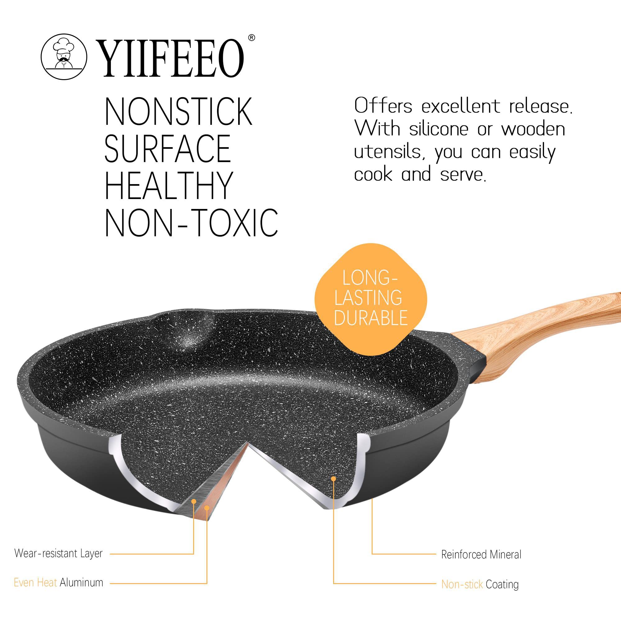 Yiifeeo Non Stick Frying Pan Set Granite Skillet Set With 100% Pfoa & Ptfe Free, Induction Egg Omelette Pans For Cooking Pan Set