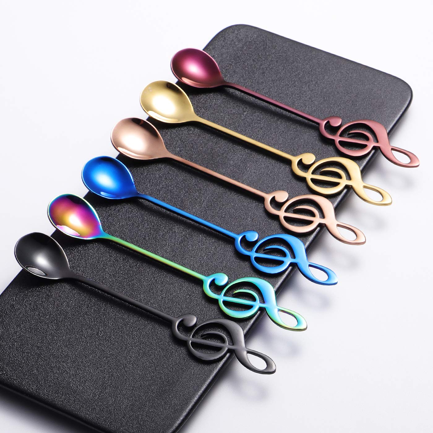 Music Note Spoons 6-Pack Creative Cute Teaspoons 18/10 Stainless Steel Staff Musical Notation Shaped Coffee Spoons By Ironx (Mul