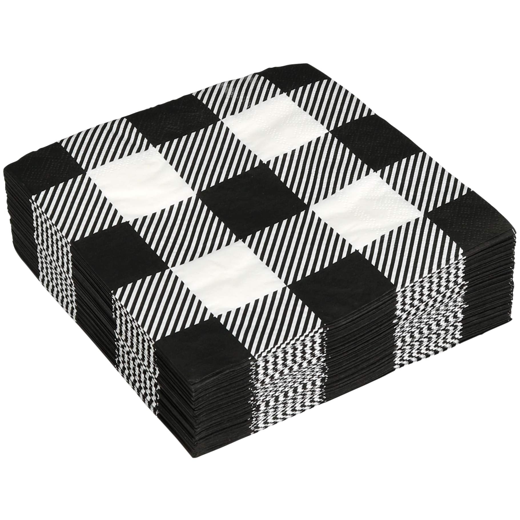 Iconikal Disposable Paper Party Napkins  White Buffalo Plaid  Dinner Size  75-Count
