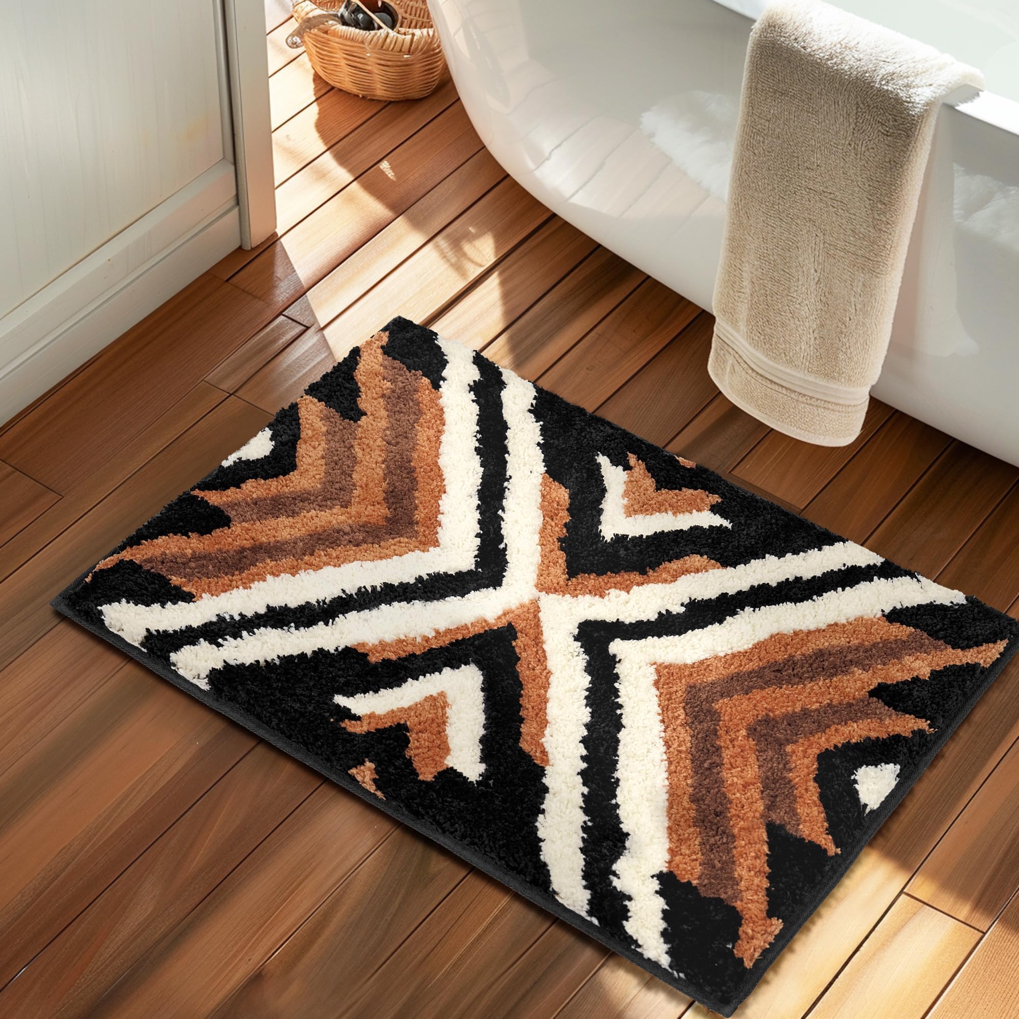 Tyrot Black Boho Small Bathroom Rugs Non Slip Washable Western Aztec Bath Mats Rugs For Bathroom Floor Fluffy Plush Soft Absorbe