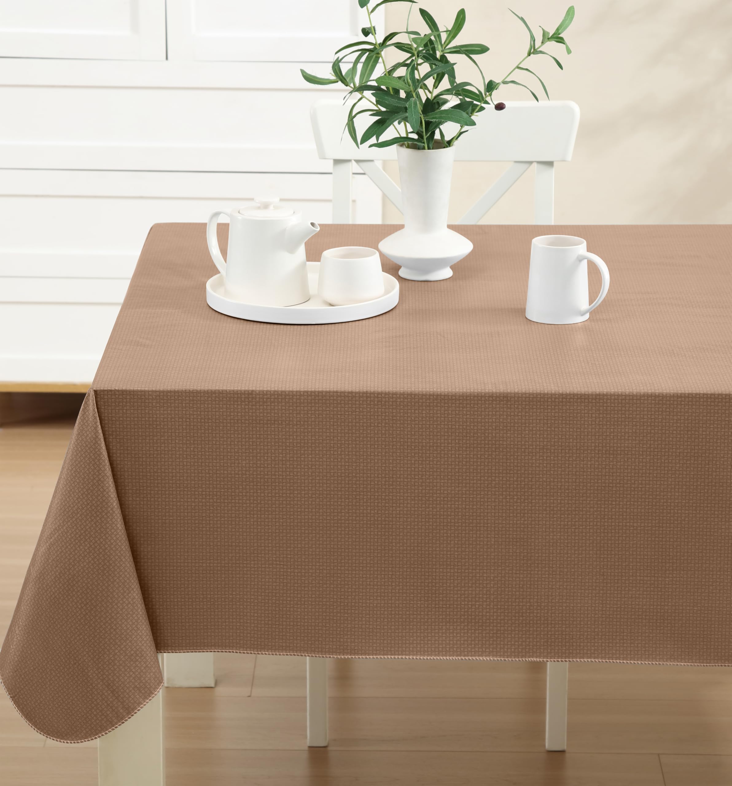 Newbridge Basketweave Solid Color Vinyl Flannel Backed Tablecloth  Basket Weave Textured Look Indoor/Outdoor Waterproof Tablecloth  Patio and Kitchen Dining  52 Inch x 70 Inch Oblong/Rectangle  Taupe