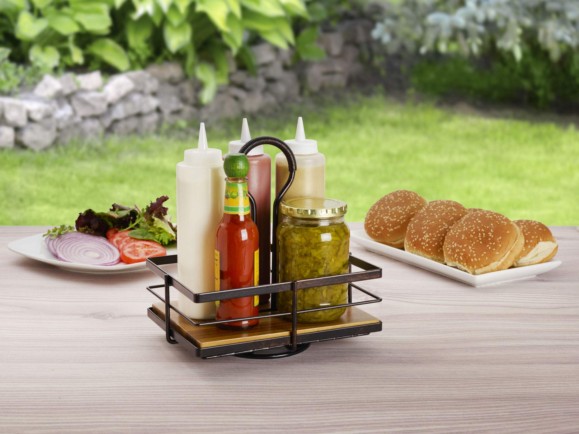 Gourmet Basics By Mikasa Nova Acacia Wood Rotating Condiment Caddy, 8.75 Inch, Black,5270309