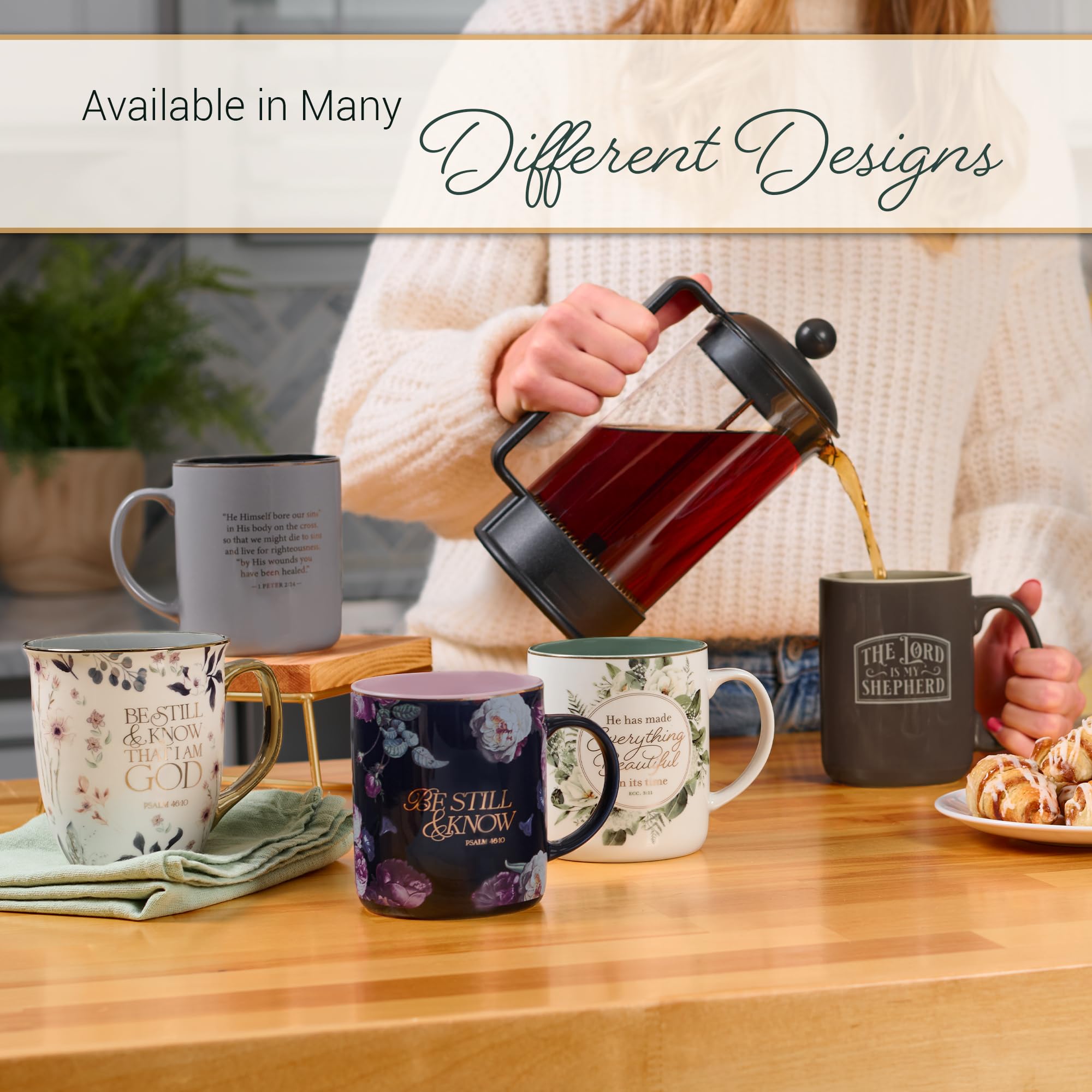 Christian Art Gifts Large Ceramic Coffee & Tea Mug for Men & Women: Lord is My Shepherd Bible Verse, Brown & Khaki Tan, 14 oz.