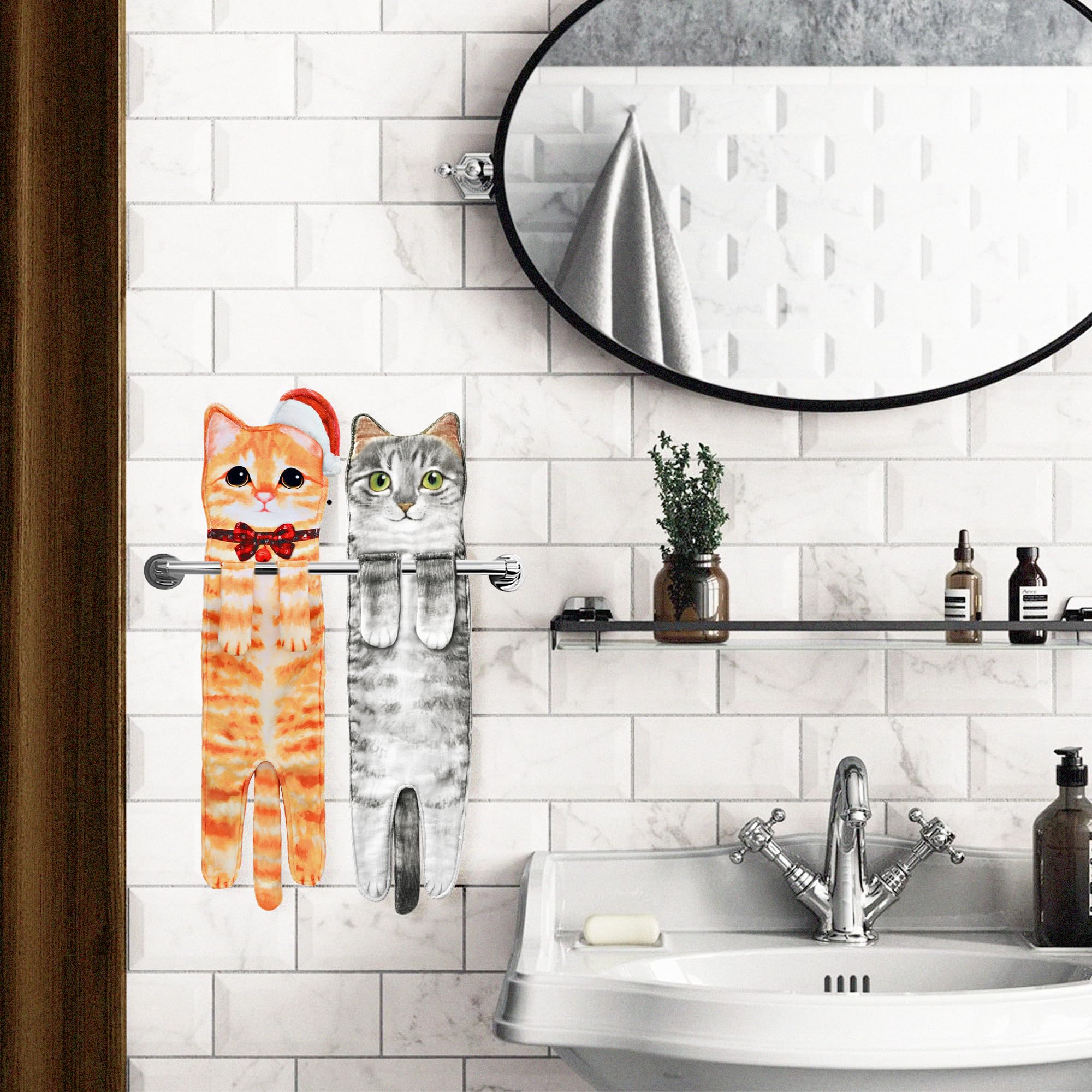 Daisyjoy Christmas Cat Funny Hand Towels For Bathroom Kitchen - Cute Cat Decor Hanging Face Towels-Unique Mothers Day Valentines