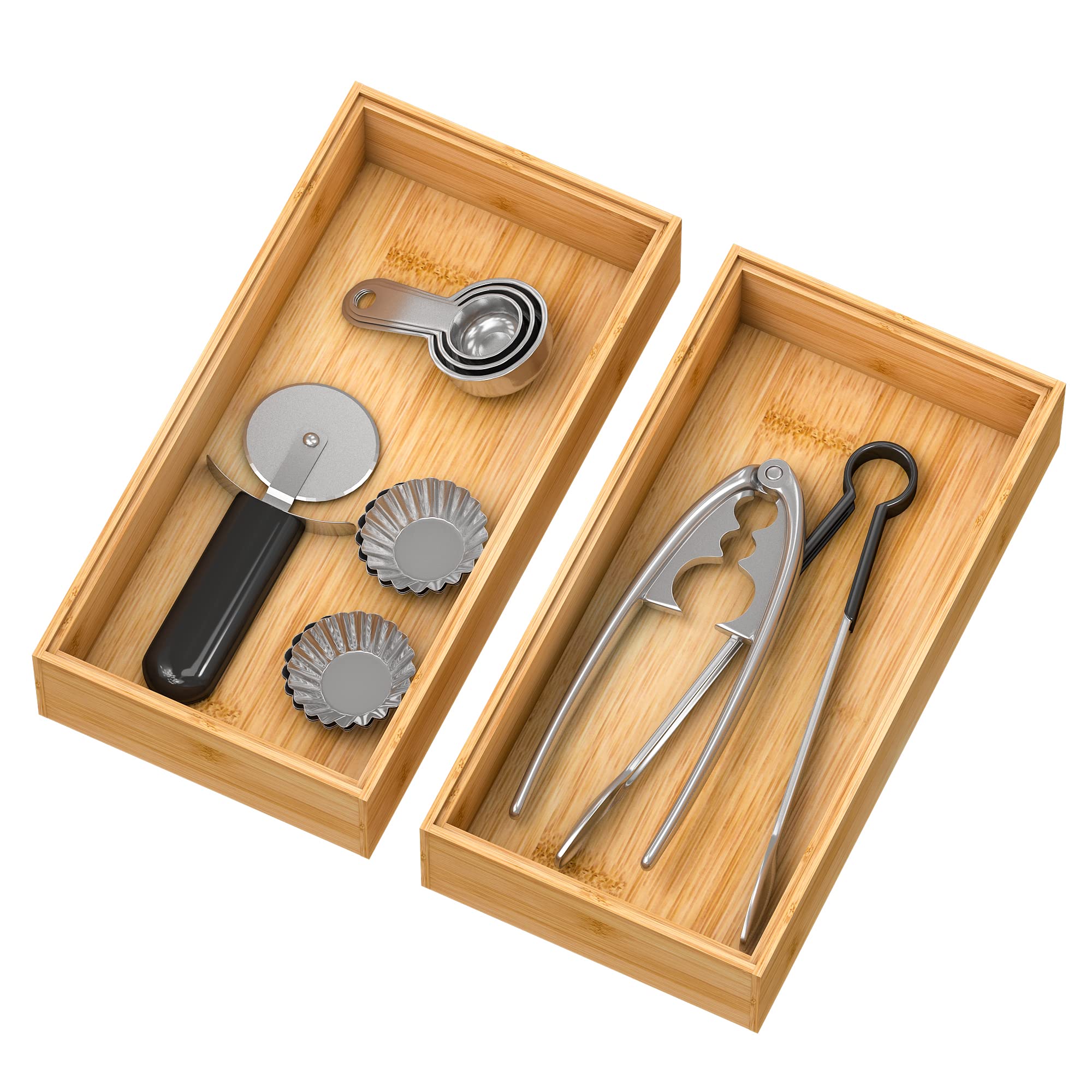 Stackable Bamboo Kitchen Drawer Organizer, Stackable Silverware Tray Utensil Organizer Holder For Kitchen Drawers, Multi-Use Sto