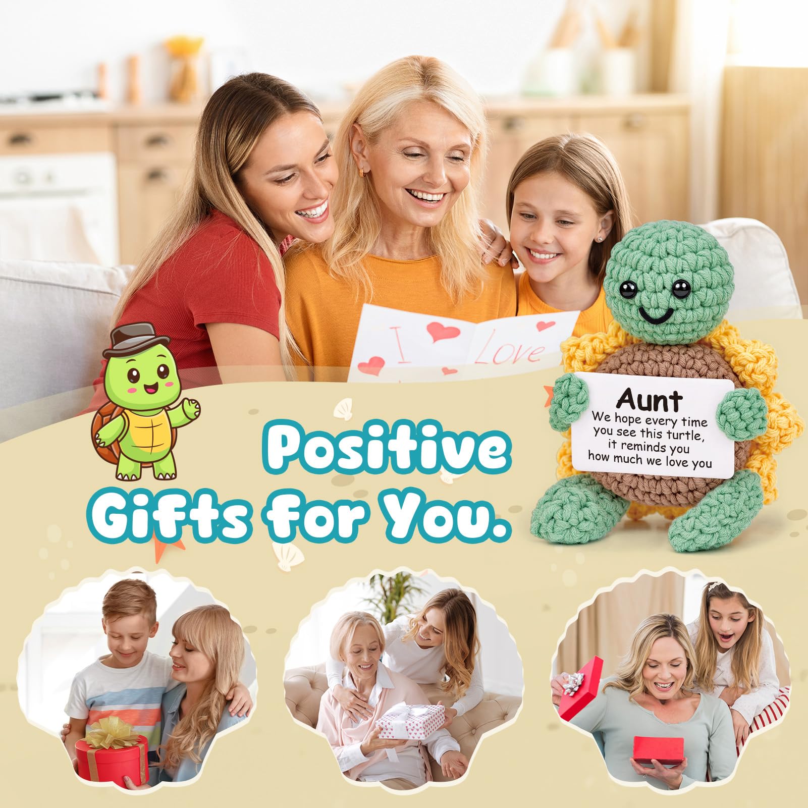 Glydein Wife Anniversary Birthday Gift Ideas, Positive Handmade Crochet Sunflower Turtle Decor, Wedding Valentines for Wife Wome