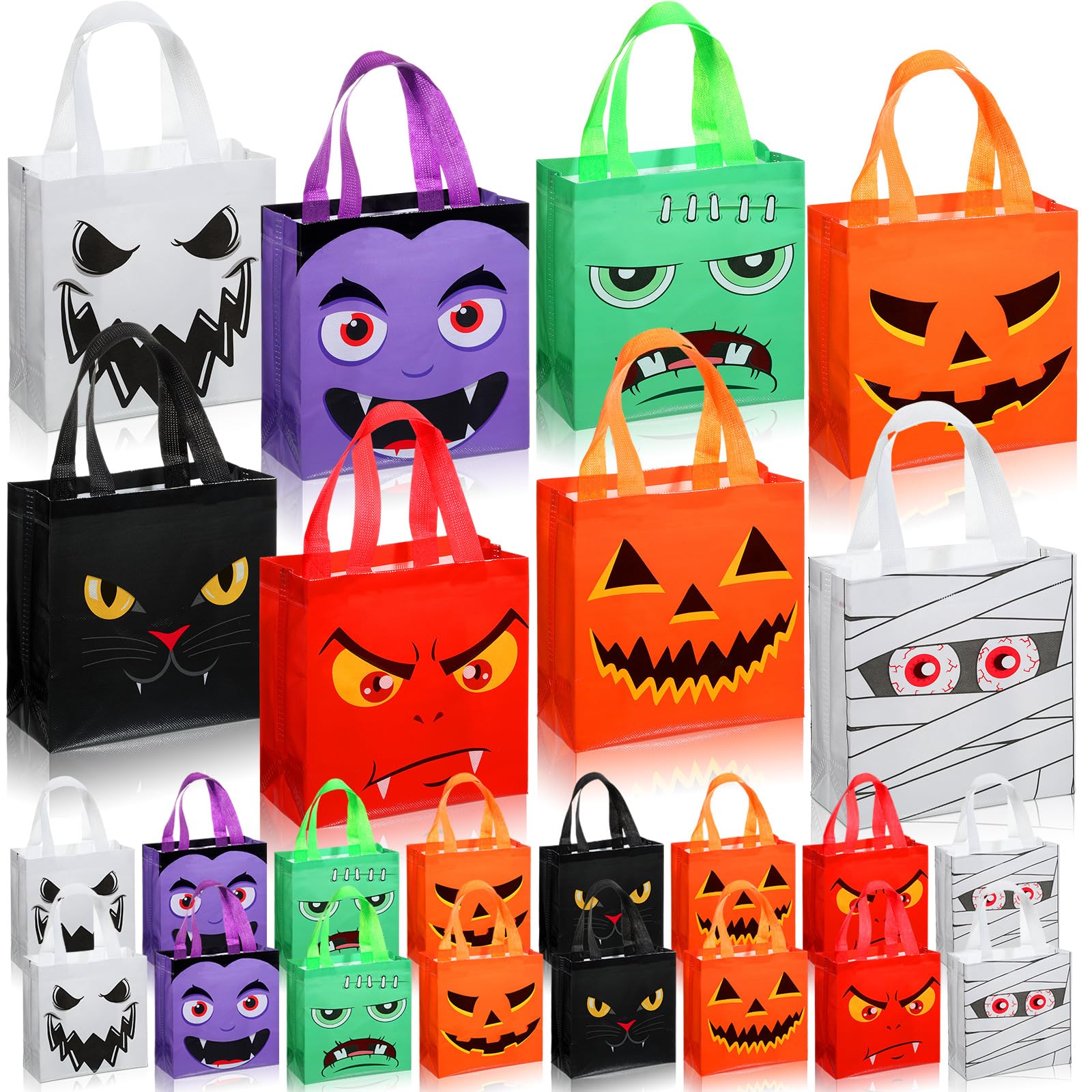Windyun 48 Pcs Halloween Non Woven Bags Reusable Tote Gift Sack Pumpkin Ghost Sack Multifunctional Ghost Bags with Handle for Ha