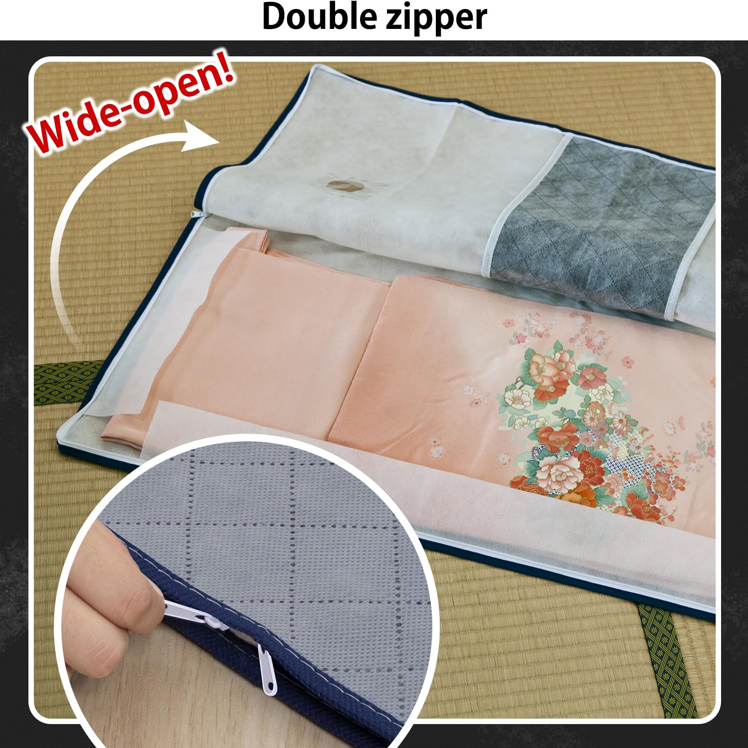 ASTRO Kimono Storage Case, Underbed Storage, 4-Piece Set, Activated Carbon, Zipper Closure, Window, Breathable Non-Woven Fabric,