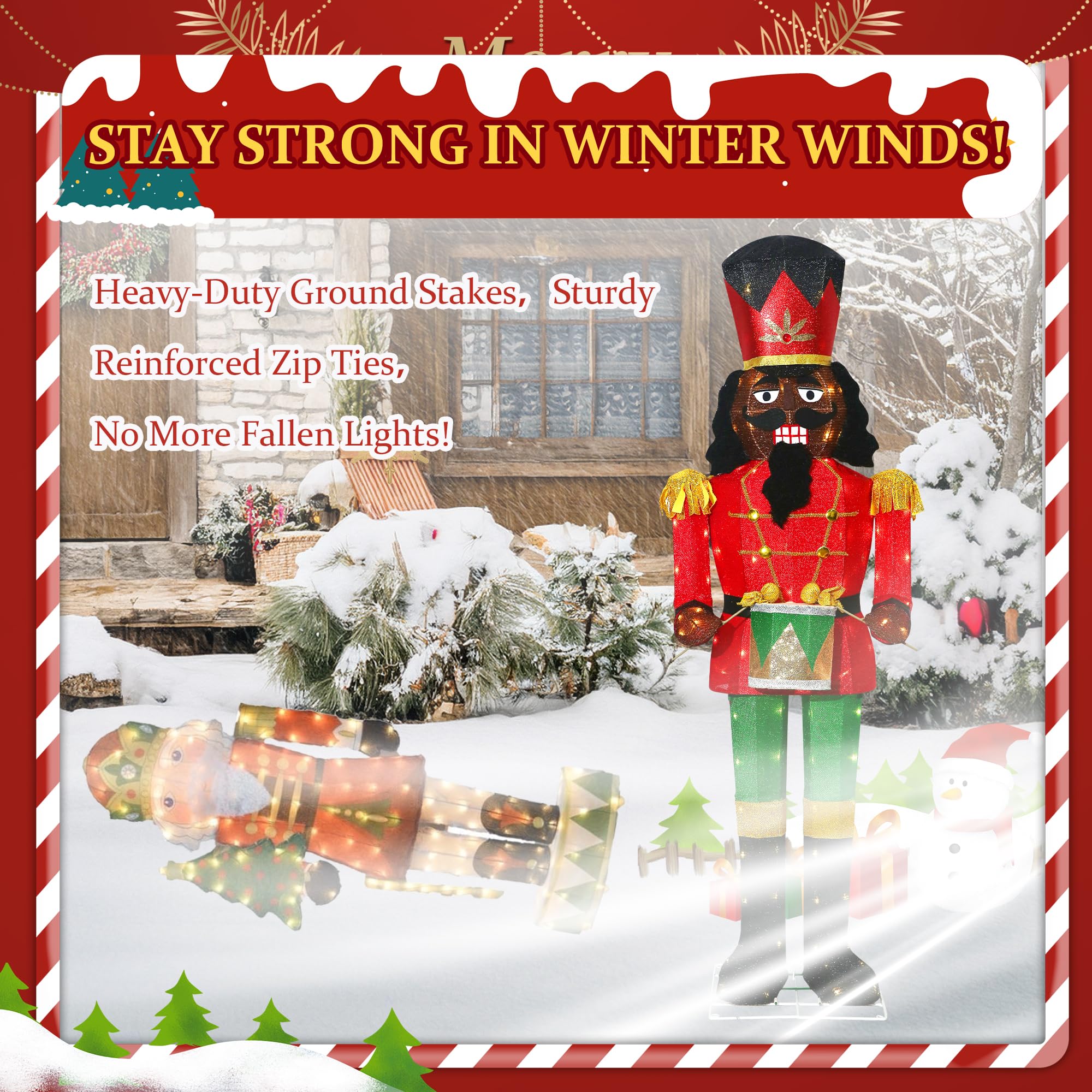 5FT Black Nutcracker Christmas Decor Outdoor with LEDs 61-Inch Large Lighted Nutcracker Plug-in Christmas Decorations Outdoor We