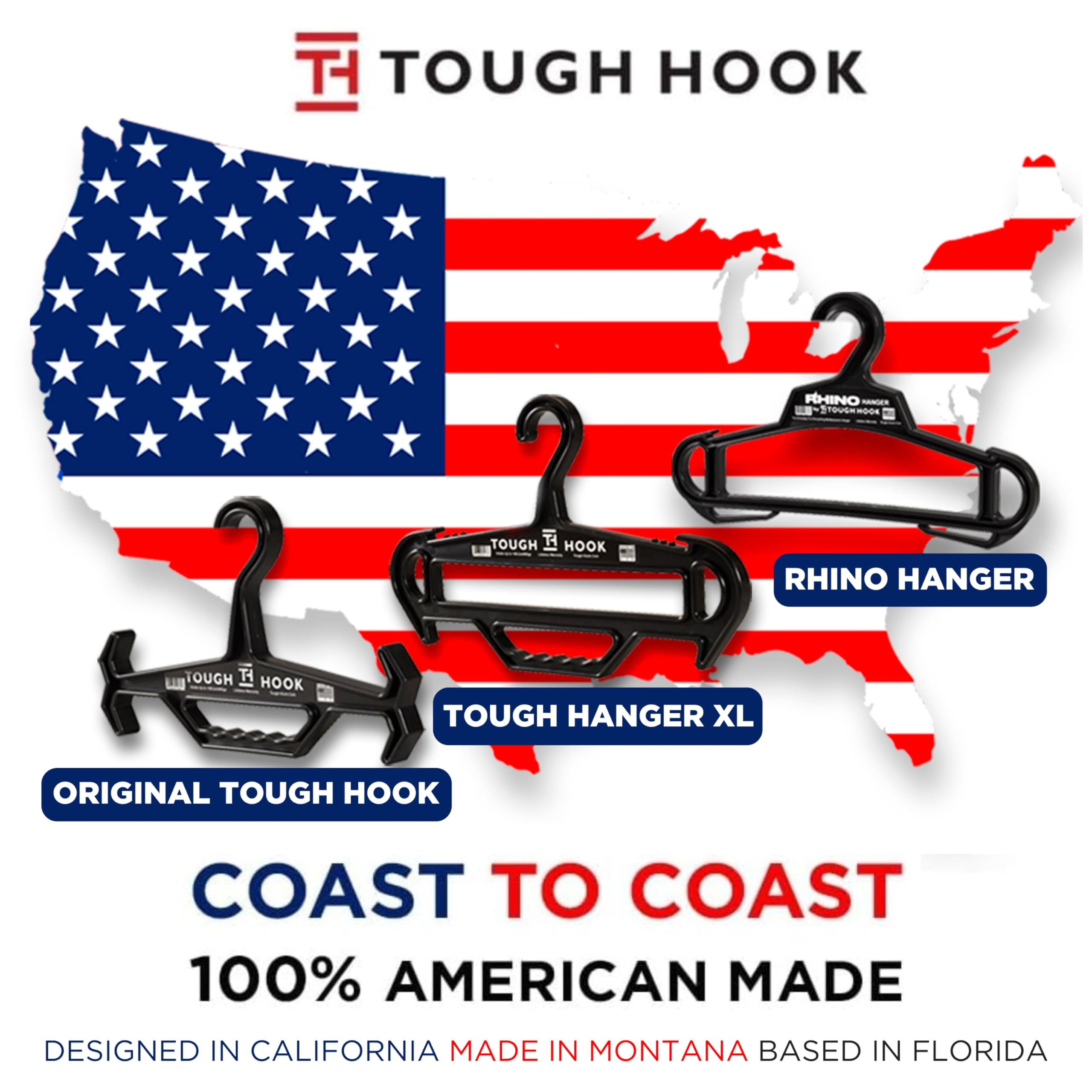 Tough Hanger XL | American Made | Unbreakable Heavy Duty Hanger | GRIPPER Built-in Carry Handle | A Beast of a Hanger | Premium Military Grade | X-Large Hanger |180 LB Capacity | |Veteran Owned (Grey)