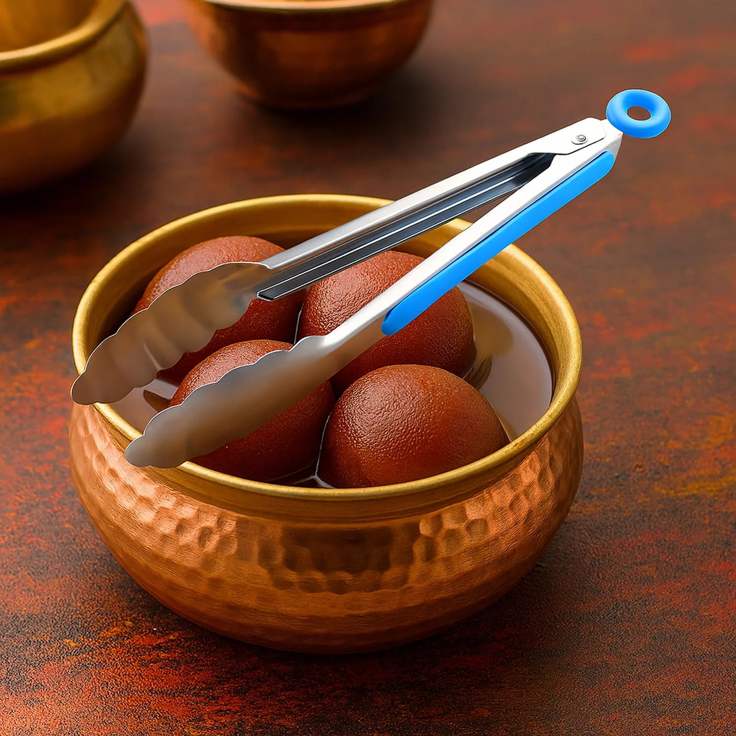 Supermom Tong 1 Pc  Durable Stainless Steel Chef Serving Tong With Silicone Grip, Scalloped Edges, Heat Resistant Tong For Fryi