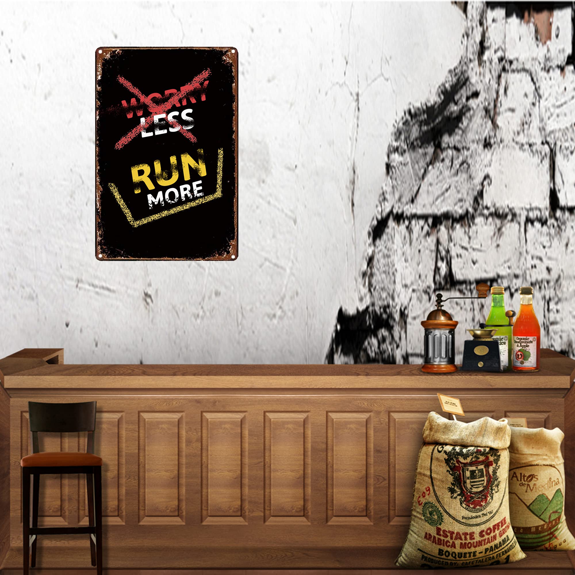 SACOINK Metal Signs Worry Less Run More Decor 7.8x11.8 Inch.Keeping Moving,Retro Iron Painting for Home Gym Hotel Bar Cafe Outdo