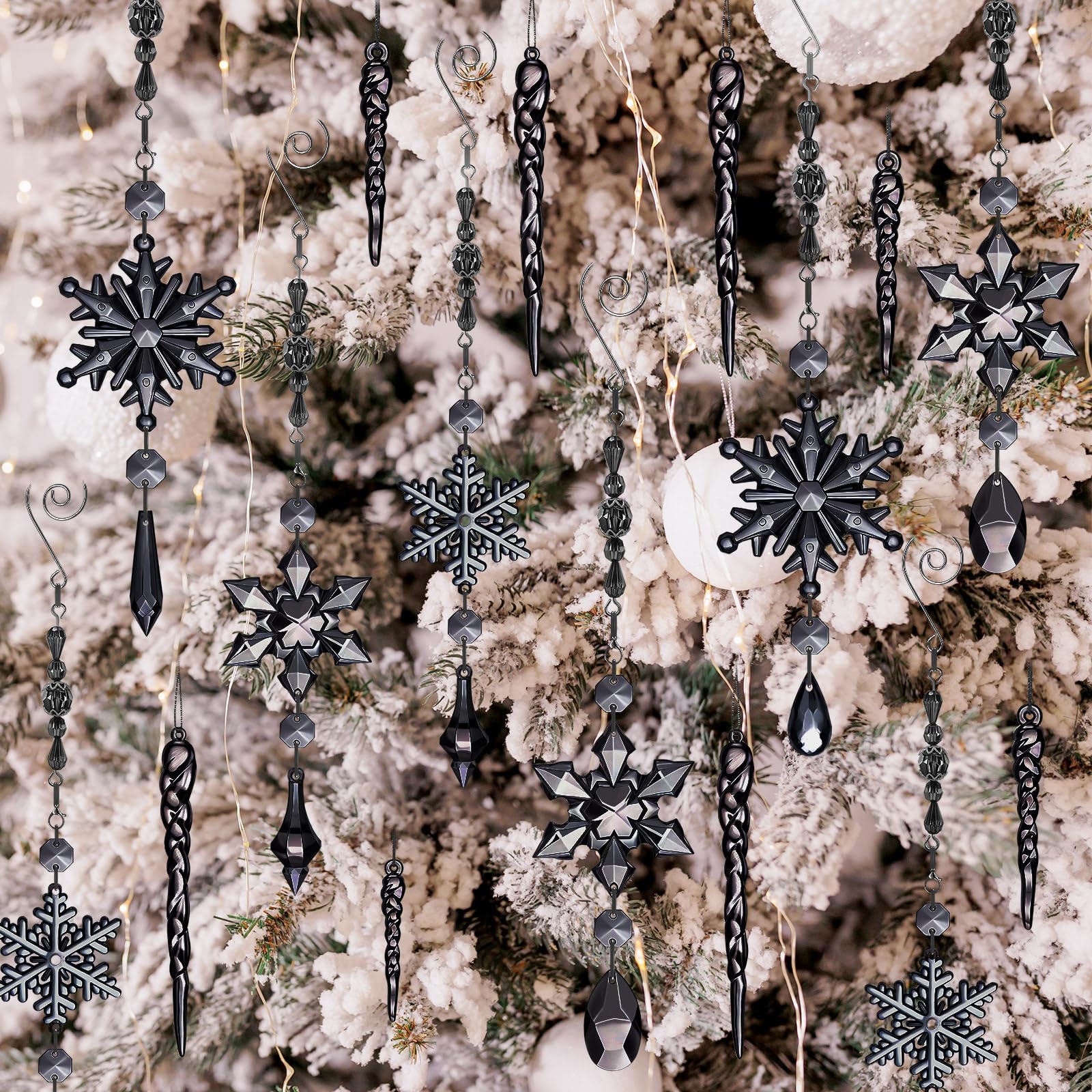 Giegxin 32 Pcs Crystal Christmas Ornaments Crystal Hanging Snowflakes Acrylic Xmas Tree Icicle Drop Decorations with Hooks for C