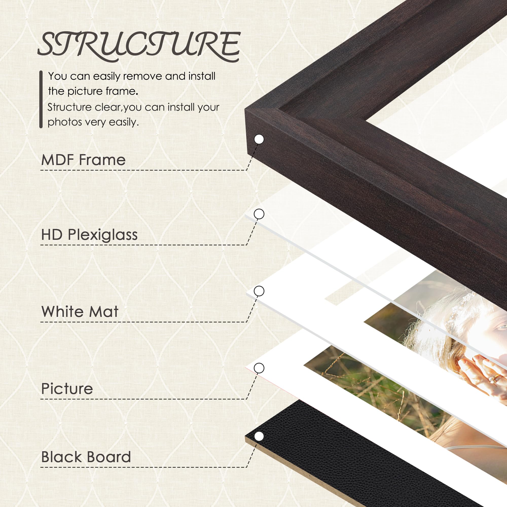 DUENPY 8.5x11 Picture Frame 5x7 Collage Picture Frame Displays Double 5x7 inch Photos or 8.5x11 Certificate (Without Mat) Wall D