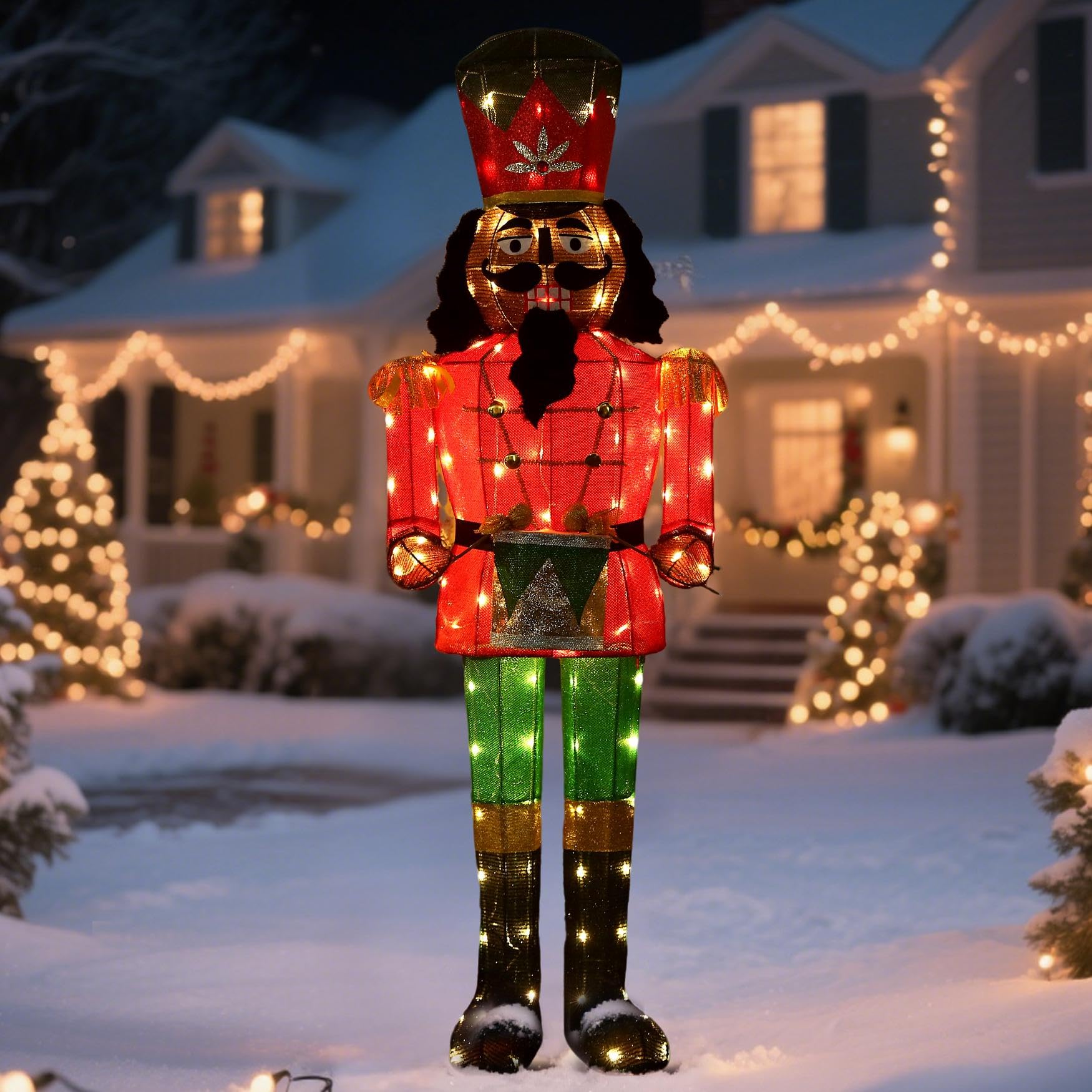5FT Black Nutcracker Christmas Decor Outdoor with LEDs 61-Inch Large Lighted Nutcracker Plug-in Christmas Decorations Outdoor We