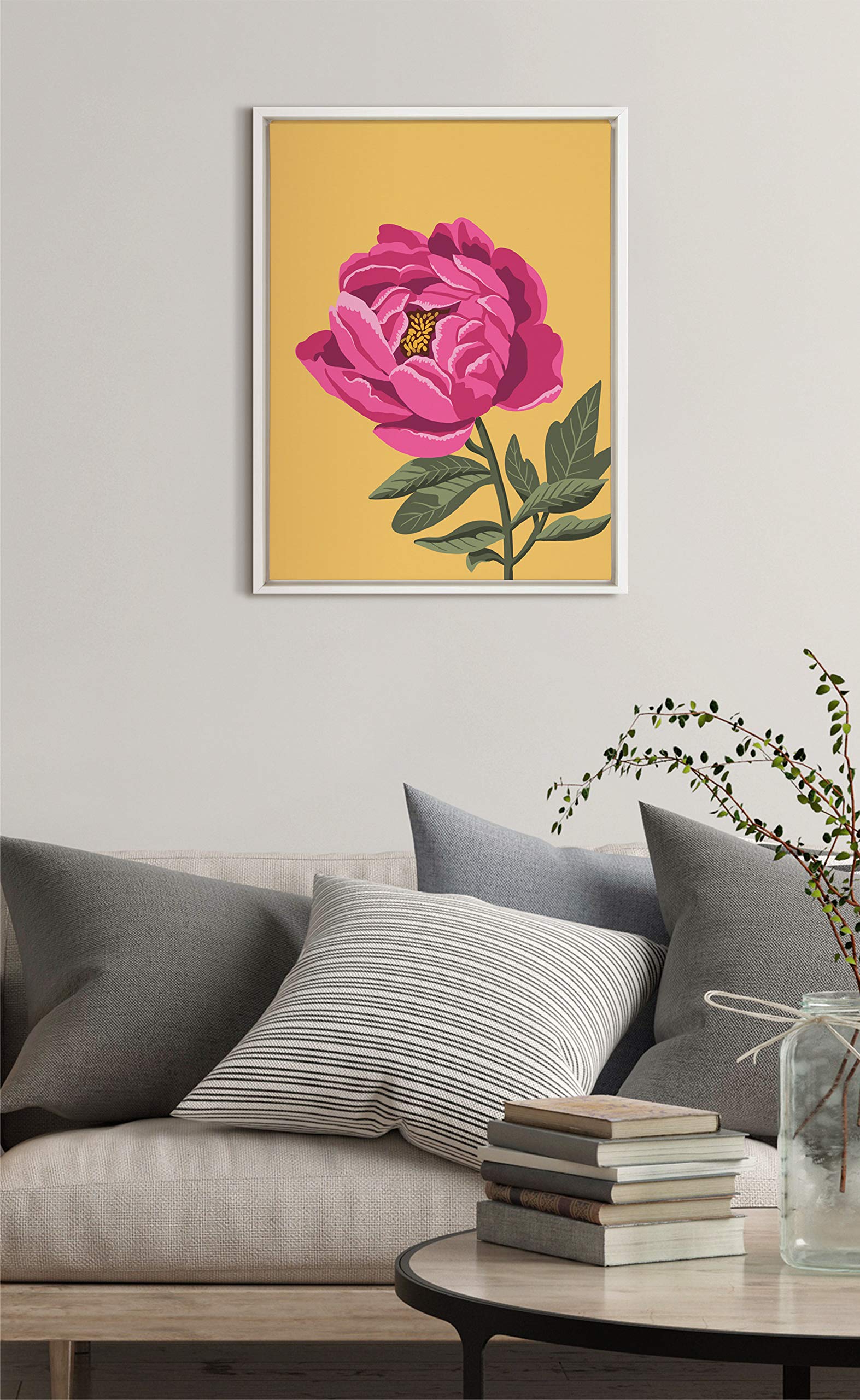 Kate And Laurel Sylvie Bright Peony Framed Canvas Wall Art By Maria Filar, 18X24 White, Natural Floral Art For Wall