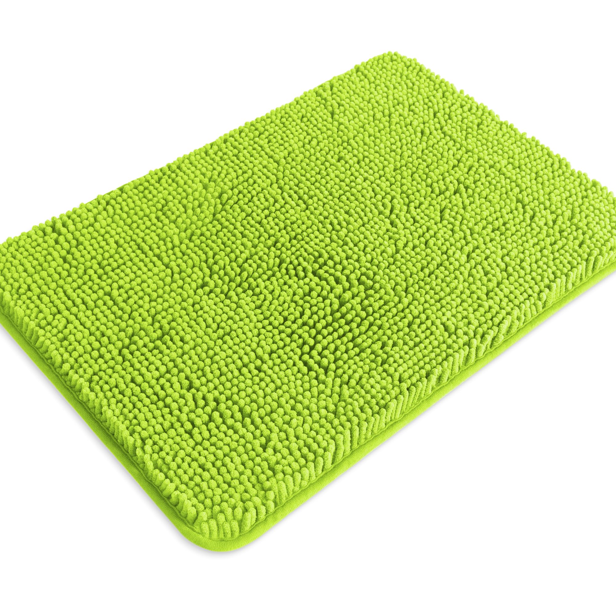 Pureswan Lime Green Bathroom Rugs - Absorbent And Washable Bath Mat, Non-Slip, Thick Soft Chenille Bath Rugs For Bathroom Floor,