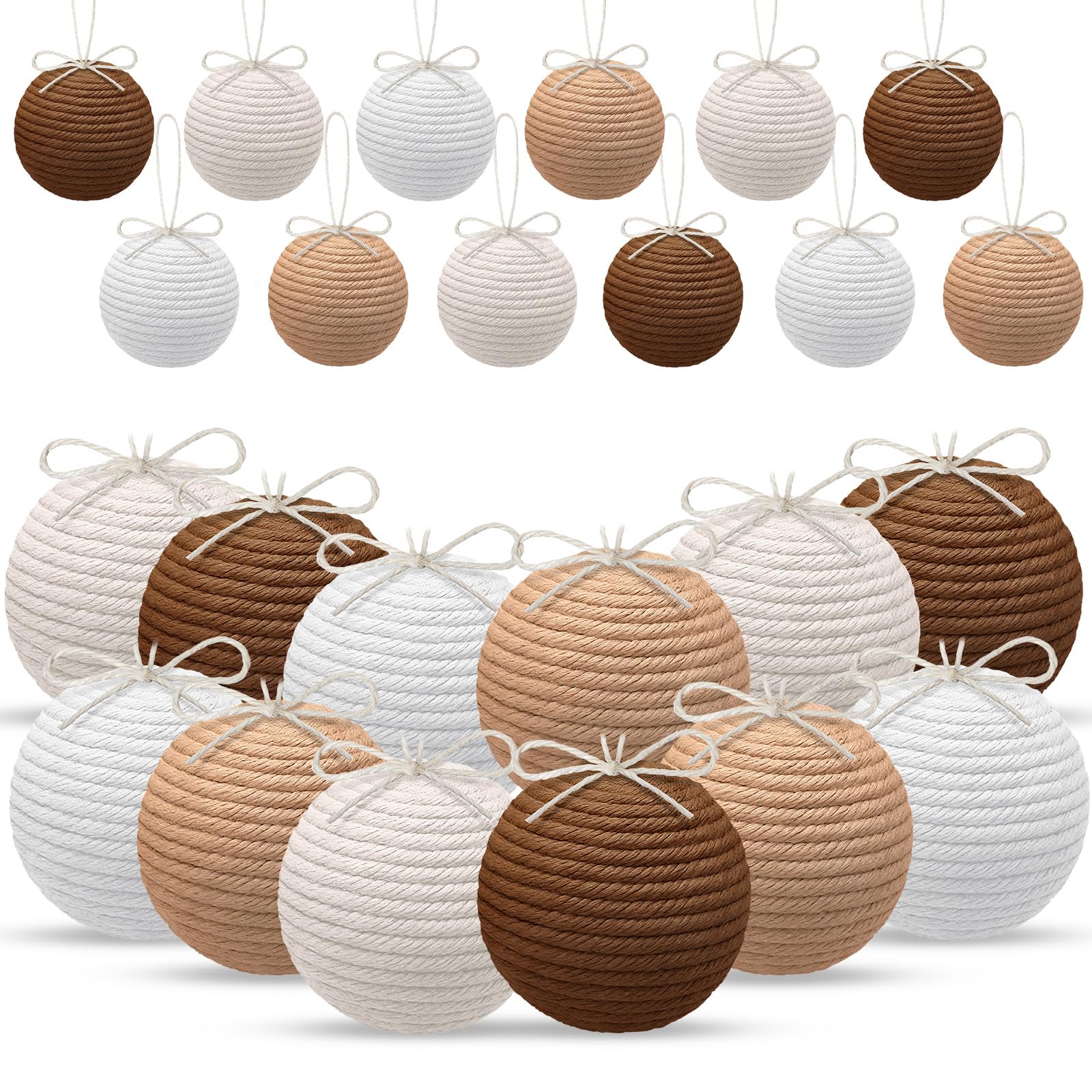Syhood 12 Pcs Boho Farmhouse Christmas Ball Ornaments 2.36 Inch Crochet Jute String Ball Neutral Rustic Christmas Tree Hanging O