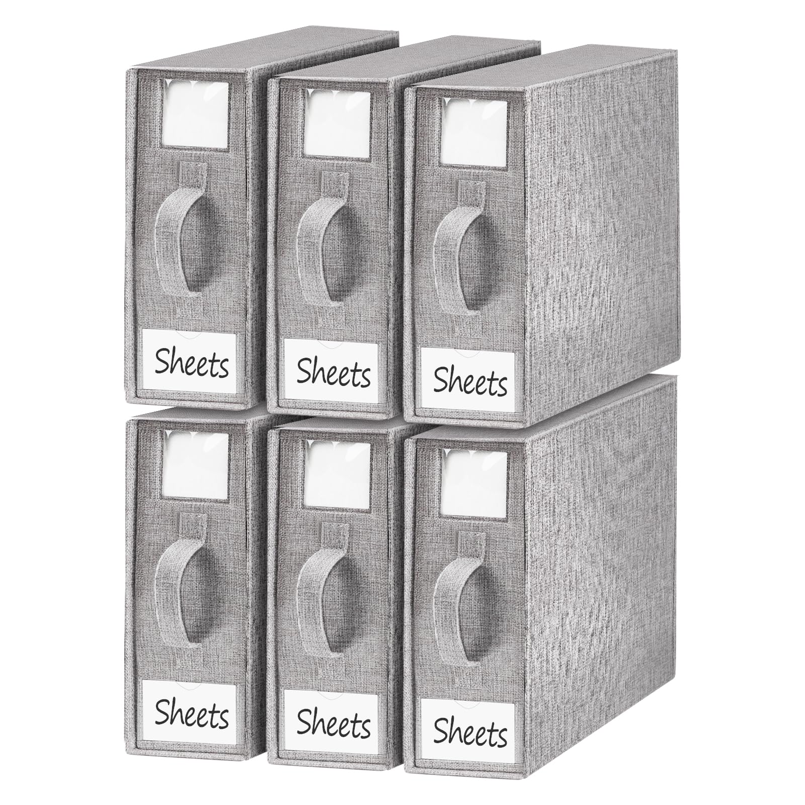 BUFOR Foldable Sheet Set Organizer, Bed Sheet Storage Organizer with Visual Window, (Queen & King Size) Sheet Storage Box (6 Pac