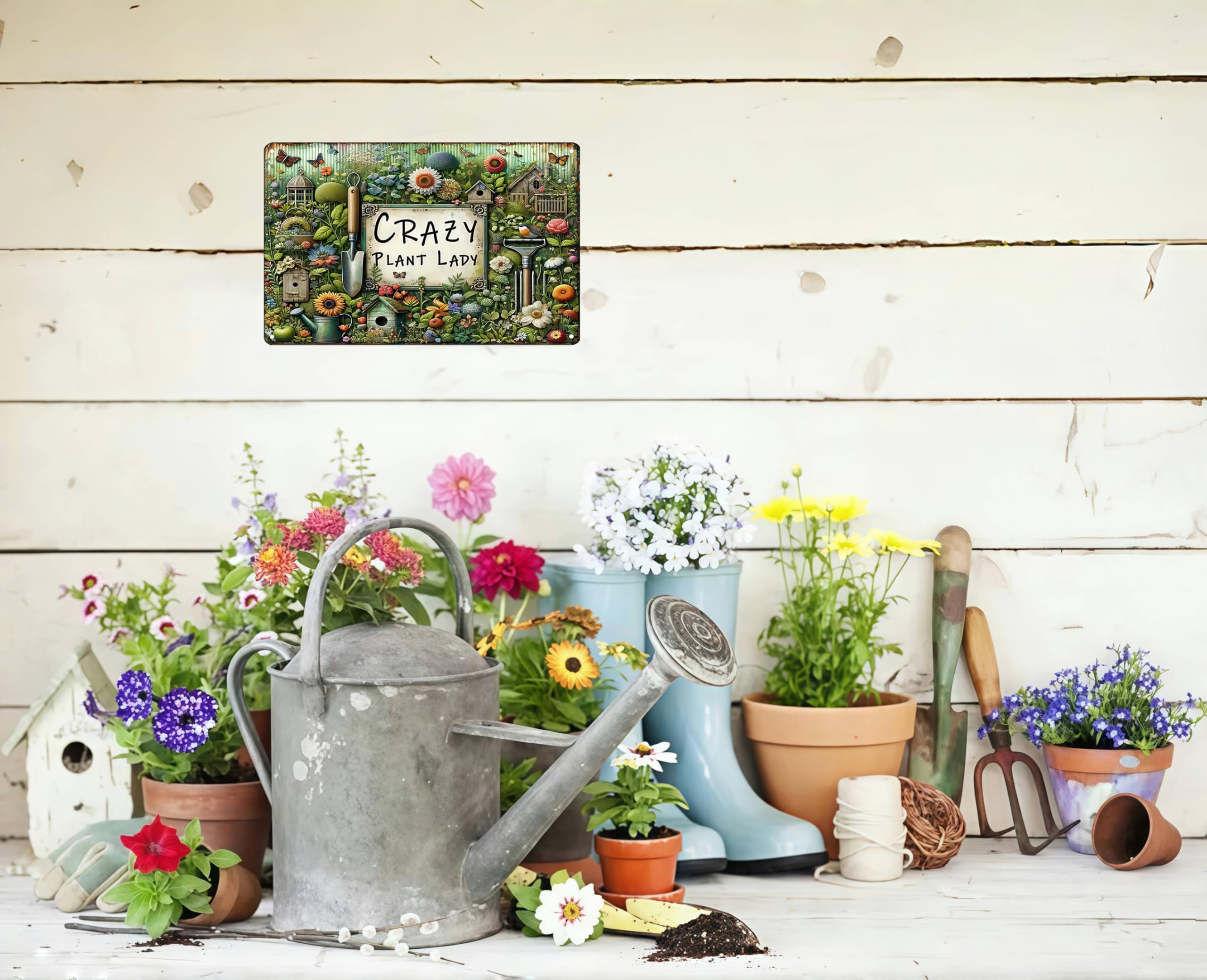 Bestylez Garden Gifts Vintage Gardening Signs Crazy Plant Lady Tin Sign for Home Garden Greenhouse Living Room Bedroom Yard Outd