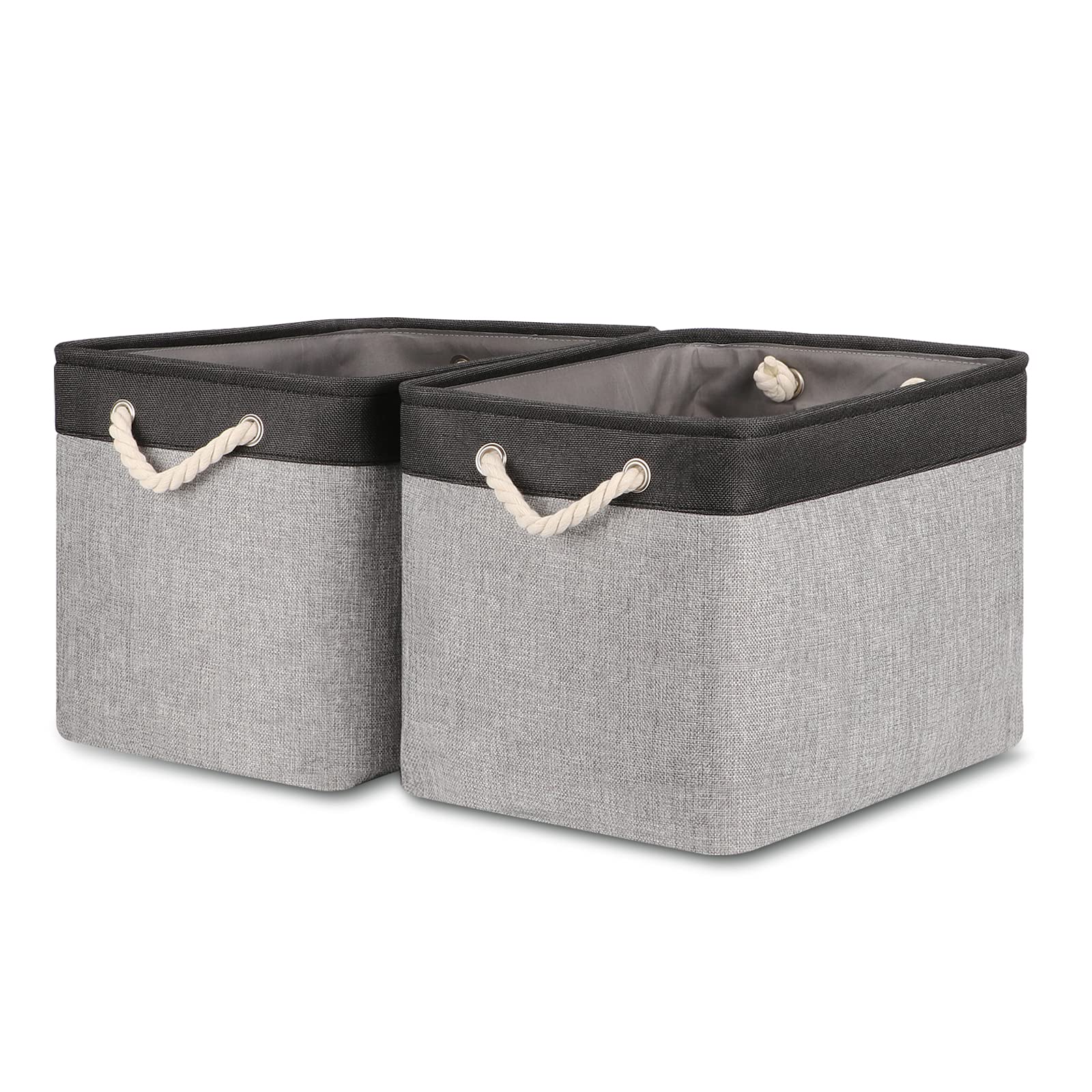Bidtakay Fabric Storage Baskets With Handles [2-Pack] Large Canvas Organizer 16'' X 11.8'' X 11.8'' Foldable Tall Baskets Rectan