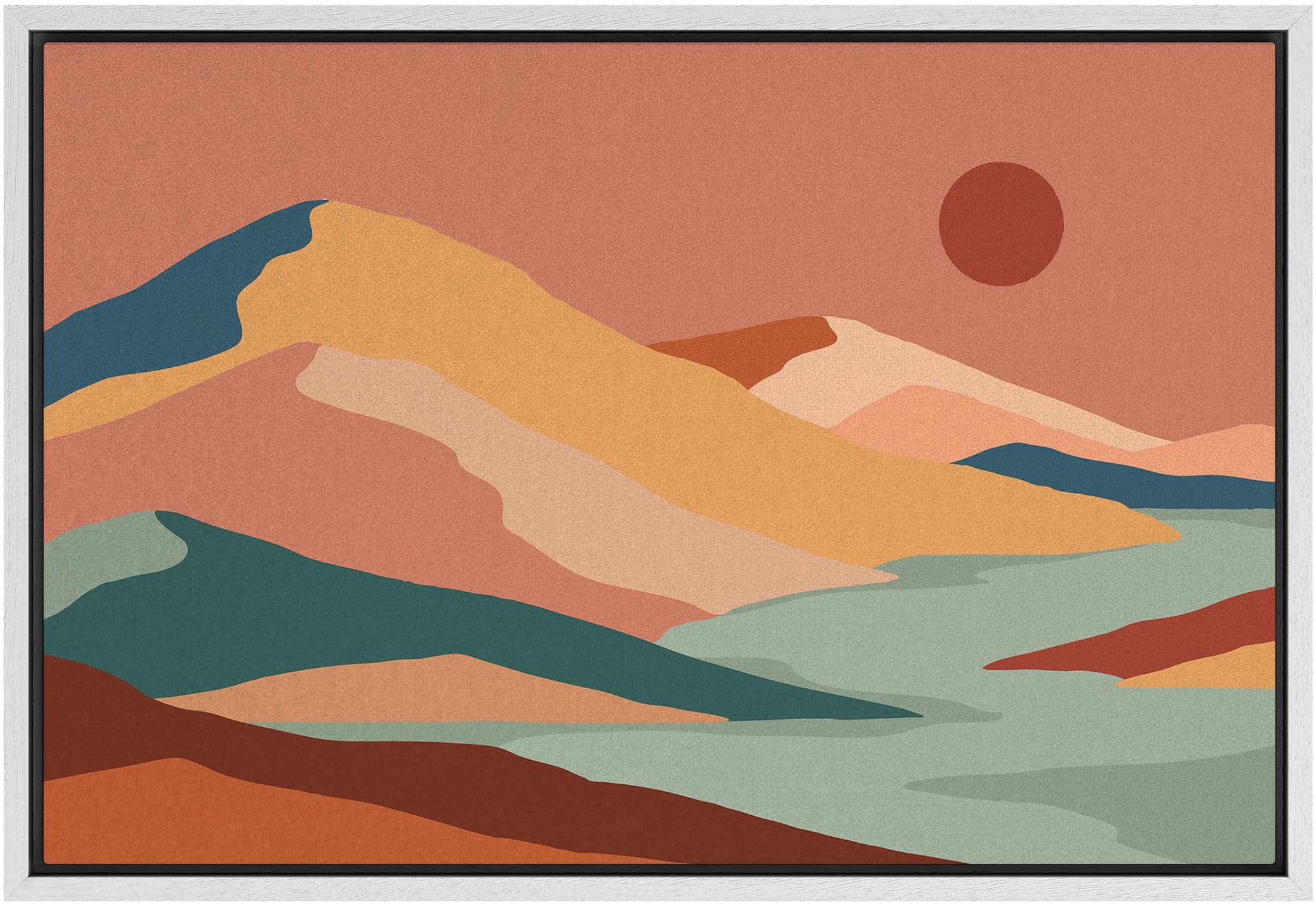 Signford Framed Canvas Print Wall Art Pastel Paint Stroke Mountain Range Environment Nature Wilderness Illustration Modern Art Z