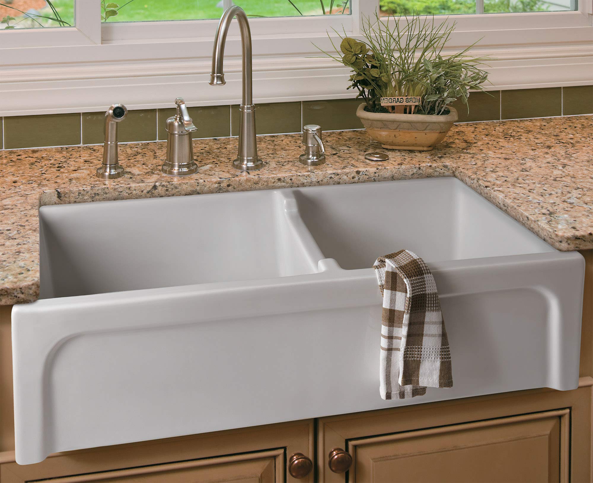 Alfi Brand Ab3618Arch-W Arched Apron Thick Wall Fireclay Double Bowl Farm Sink, 36'', White