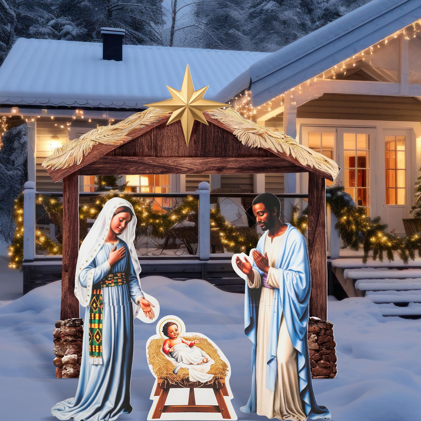 Cinnvoice 4 Pcs Large Africa Christmas Nativity Scene Outdoor 45   Black Escena De La Natividad Spanish Jesus Joseph Mary Sheep 