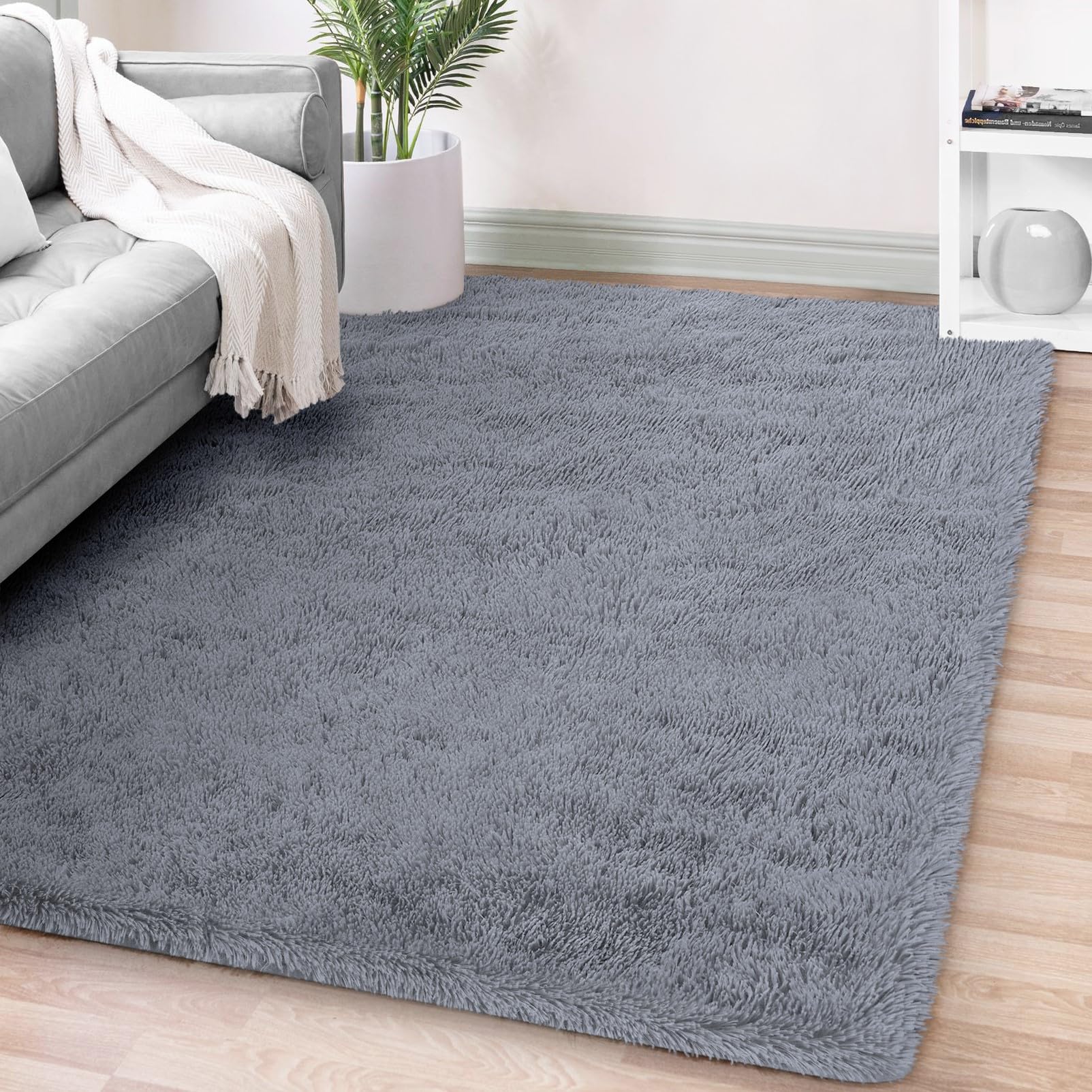 FVVRAX Large 8x10 Grey Area Rugs for Living Room, Fluffy Shag Carpet for Bedroom, Non-Slip Indoor Floor Rug for Kids Room, Big P