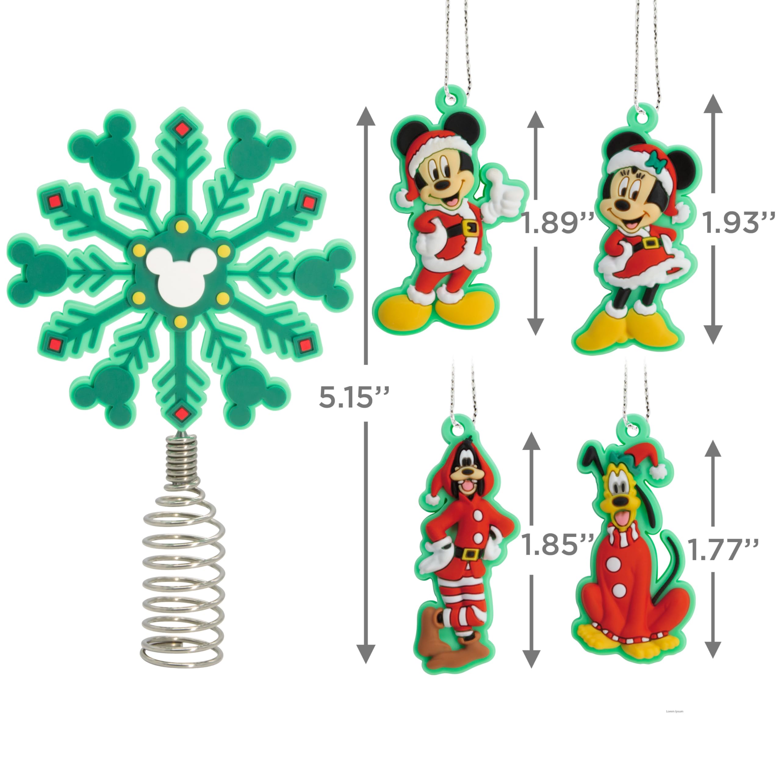 Hallmark Disney Mickey and Minnie Mouse 5 Miniature Christmas Tree Topper and Mini Ornaments, Set of 5, Shatterproof