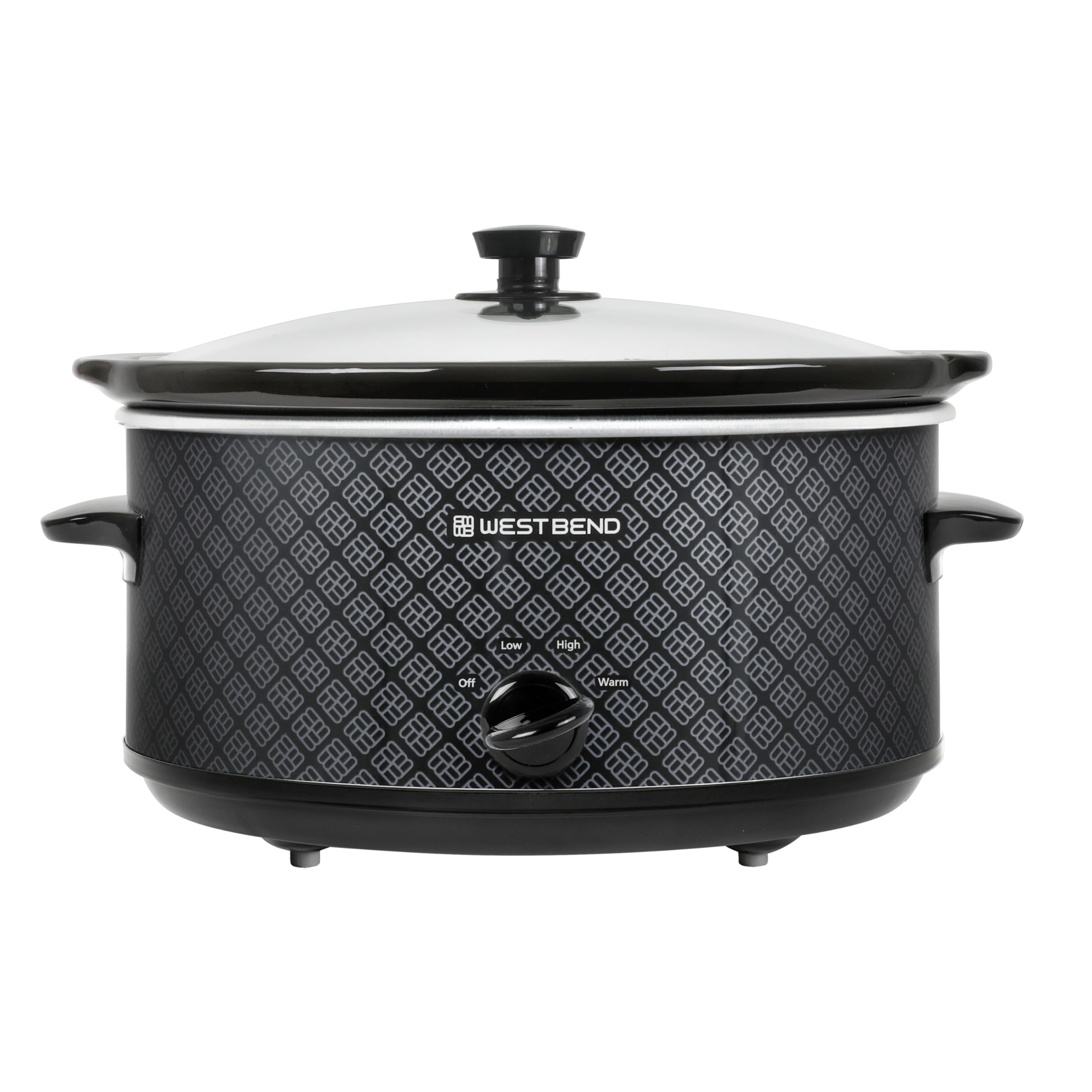 West Bend 6-Quart Slow Cooker, Manual Crockpot, Ceramic, Black, Model SCWB6QPTBK13, Dishwasher Safe, Two Temperature Settings