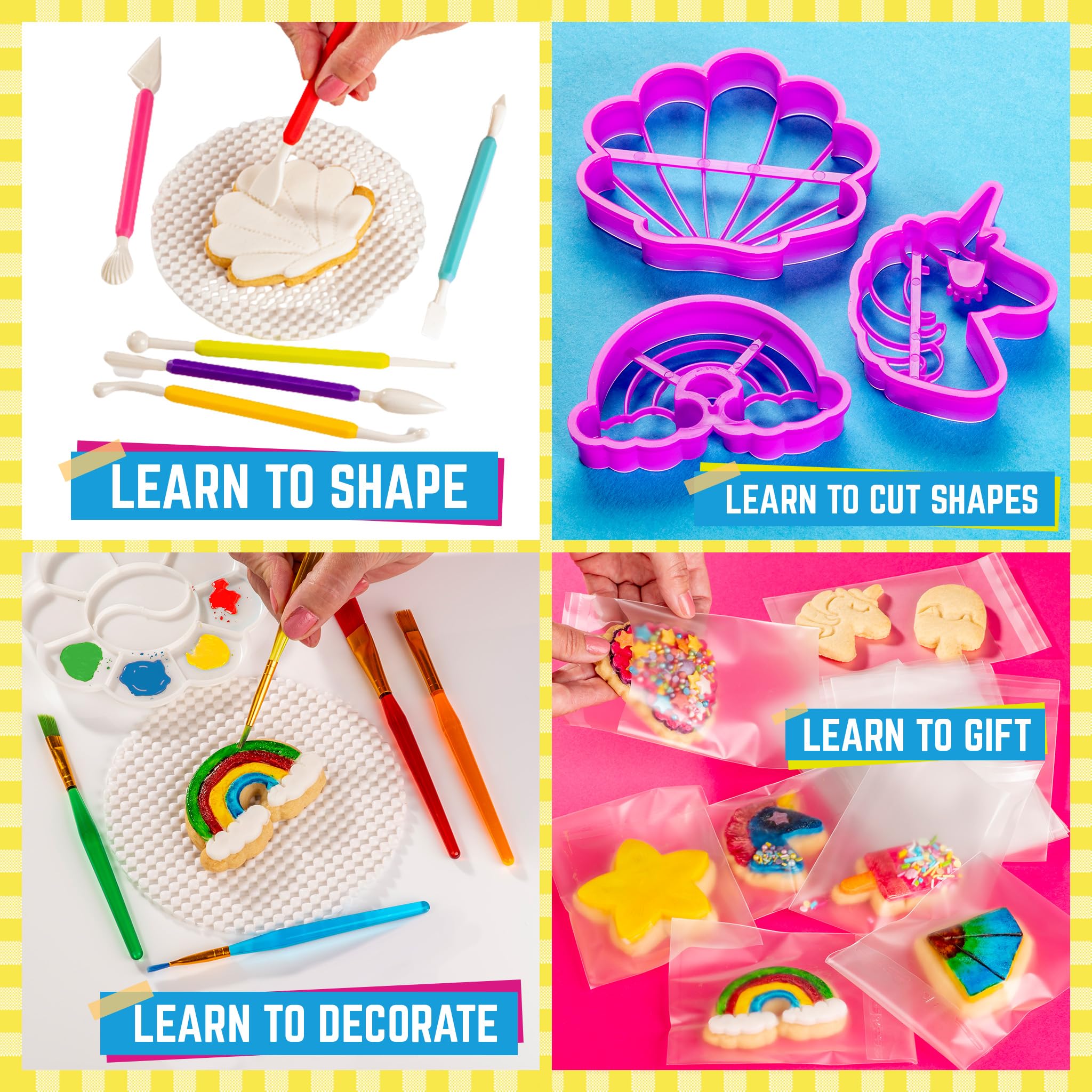Girlzone Cookie Art Bakery Kit, Decorate Cookies Using Sugar Cookie Decorating Supplies With Stencils, Brushes And Cutters, Fun