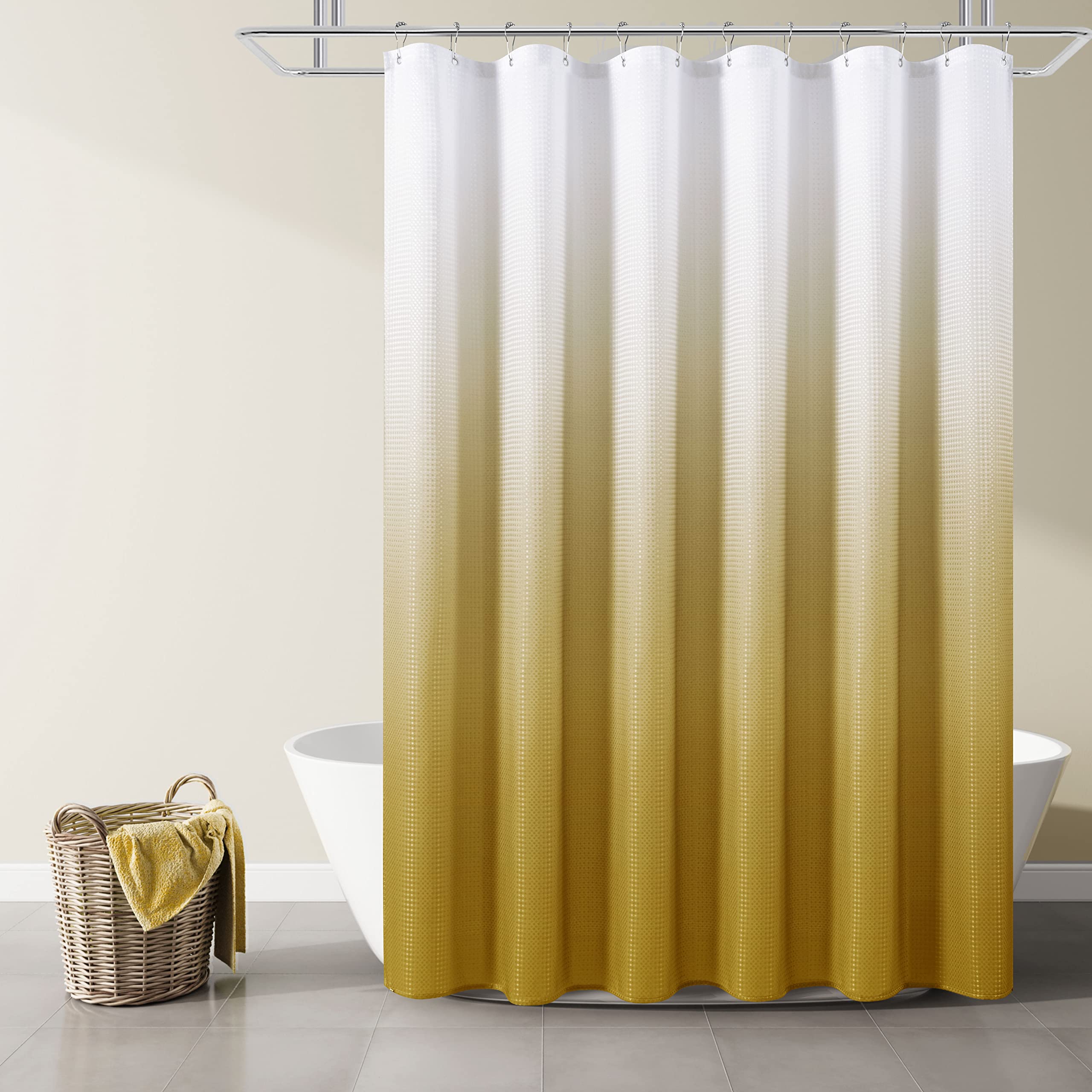 Sunflower Yellow Shower Curtains For Bathroom Set With Hooks Ombre Waffle Textured Water Resistant Polyester Fabric Shower Curta
