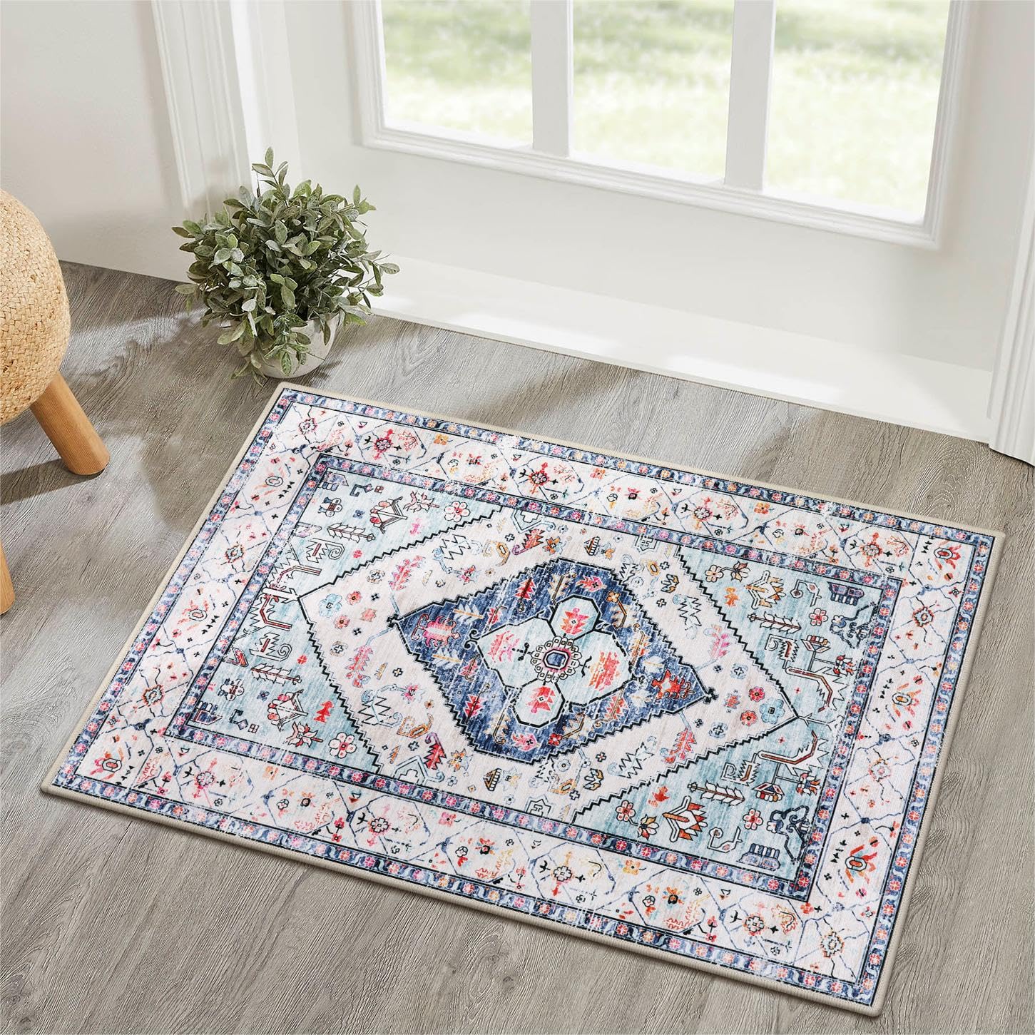 Lahome Boho Indoor Rugs for Entryway - 2x3 Area Rug Washable Small Lightweight Kitchen Rugs Non-Slip Throw Bathroom Mat, Light B