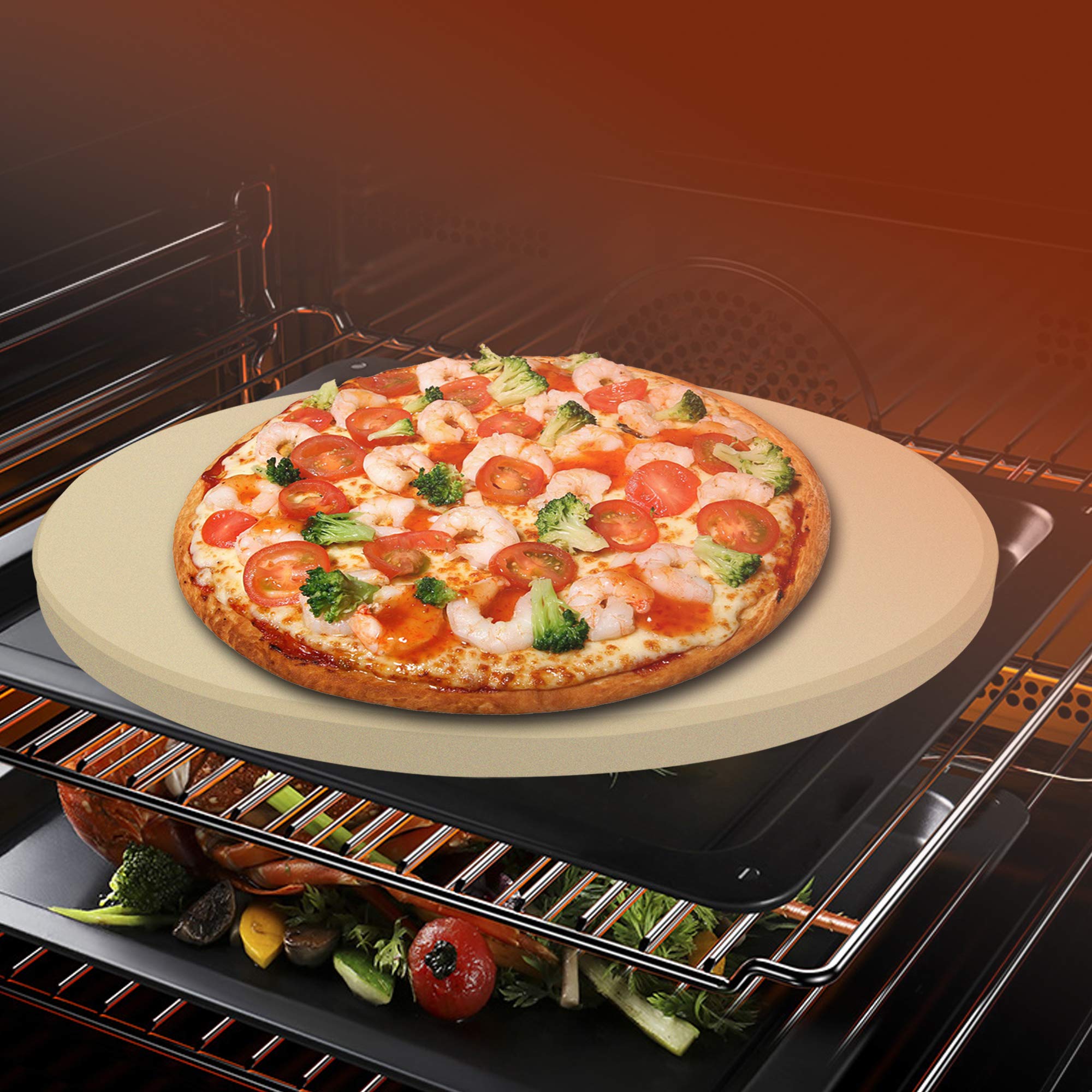 Vikeyhome Round Pizza Stone, Heavy Duty Cordierite Pizza Grilling Stone, Baking Stone, Pizza Pan, Perfect For Oven, Bbq And Gril