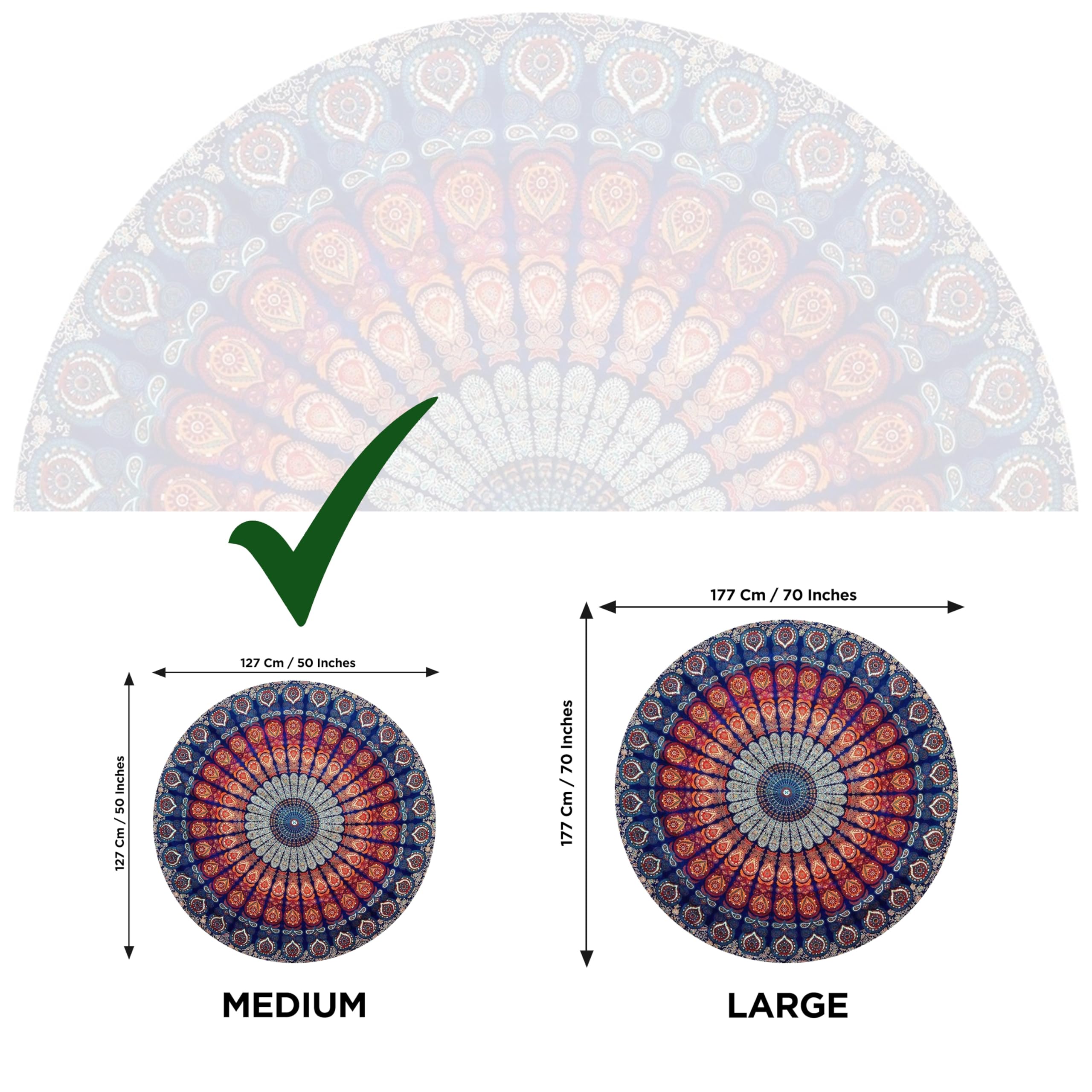 Raajsee Navy Blue Mandala Round Beach Tapestry Hippie/Boho Mandala Beach Blanket Roundie/Indian Cotton Throw Bohemian Round Tabl