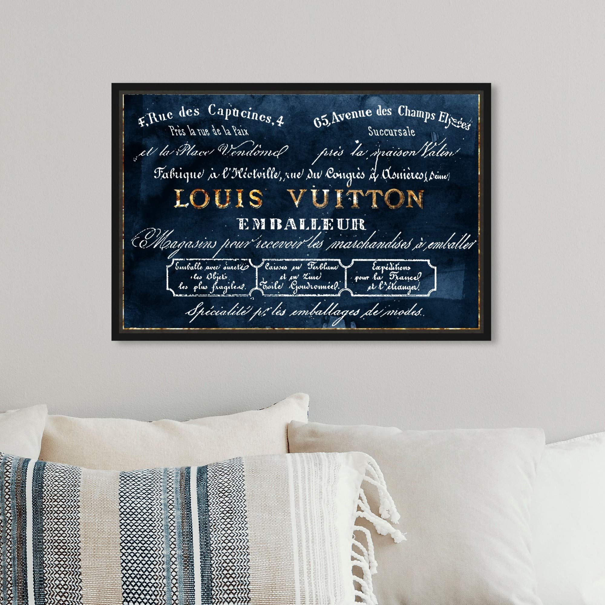 The Oliver Gal Artist Co. Fashion And Glam Framed Wall Art Canvas Prints 'Emballeur Navy' Road Signs Home D  Cor, 15 In X 10 In,
