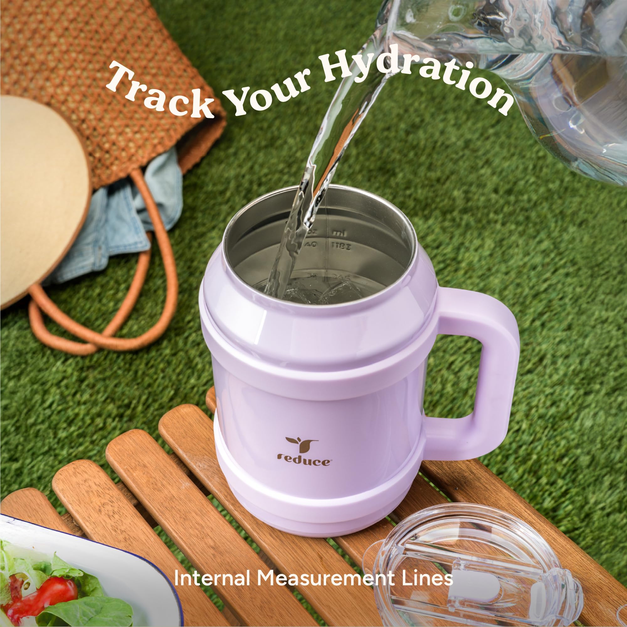 REDUCE 50 oz Reusable Stainless Steel Water Tumbler - Double-Wall Insulation, Ergonomic Handle, BPA-Free, Cotton