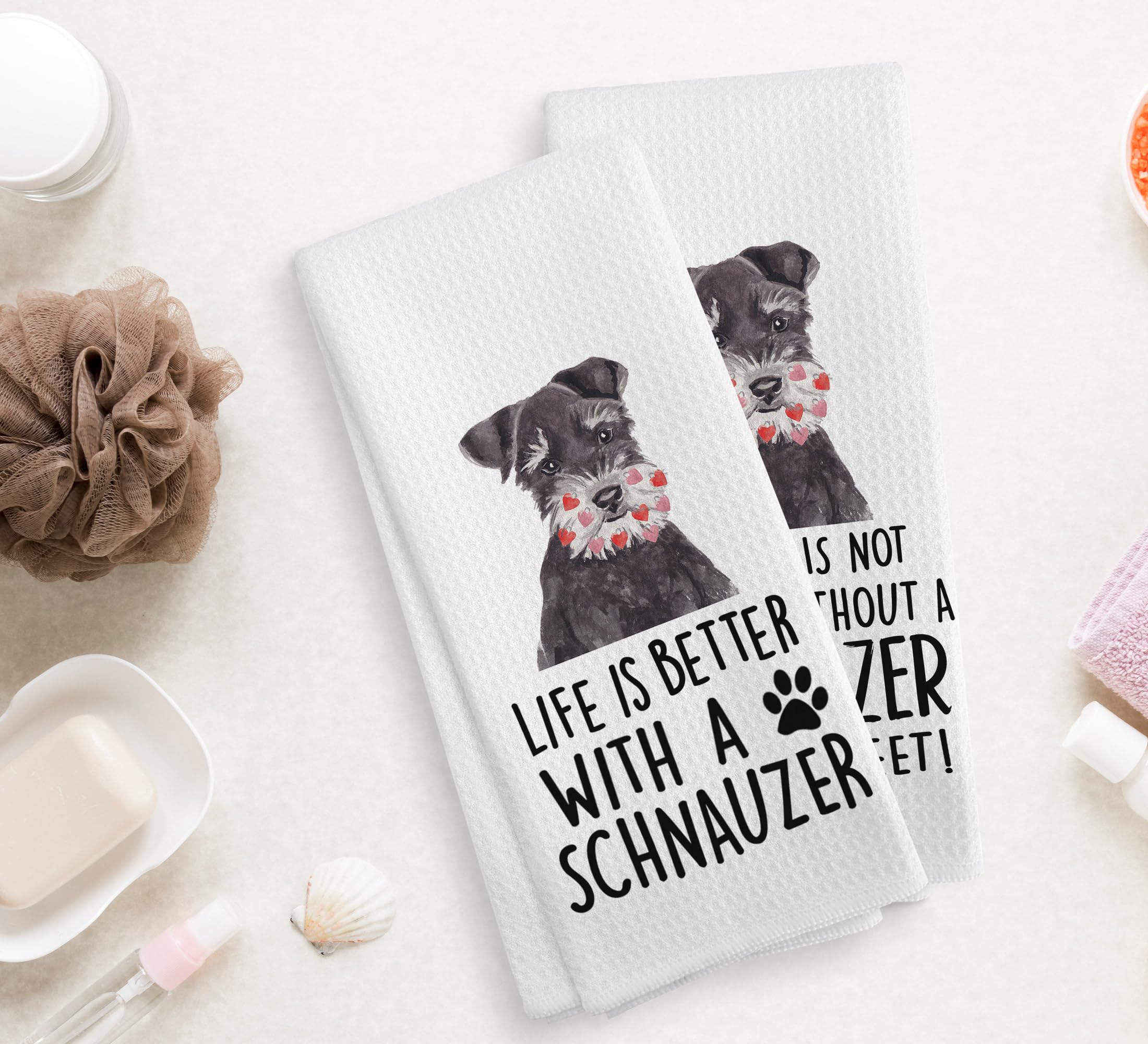 NOQL Schnauzer Towels, Schnauzer Gifts, Schnauzer Dog Kitchen Towels and Dishcloths Set of 2, Schnauzer Decor, Schnauzer Gifts f