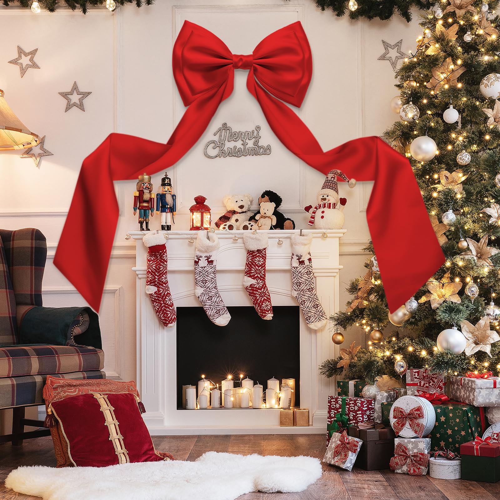 AZEAM Giant Bow Decoration, Big Bow for Backdrop with Back Ribbon 83x20 Inches, Satin Large Bows for Decoration, Coquette Bows D