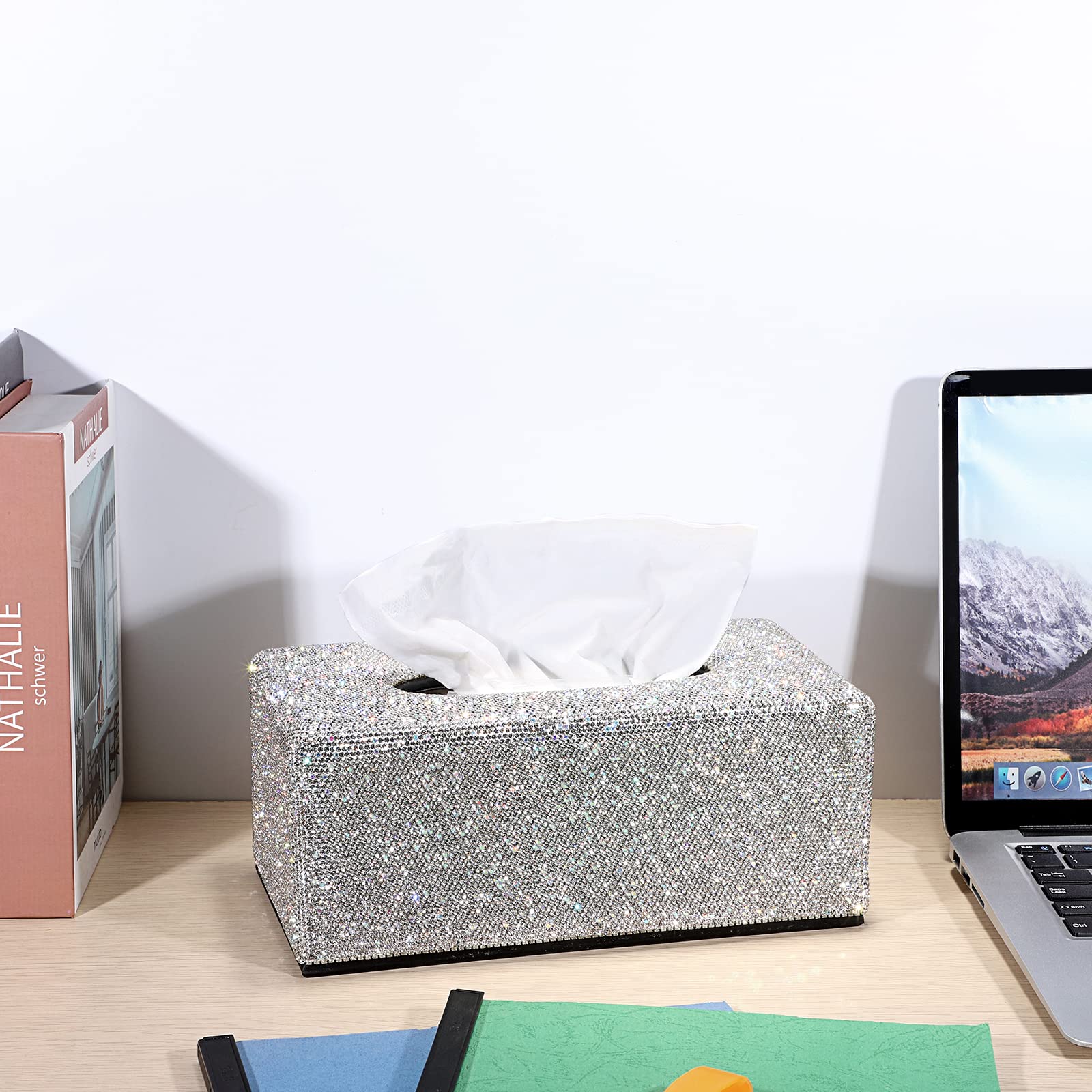 Sumnacon Tissue Box Cover Bling Tissue Box For Bathroom Sparkling Rectangular Tissue Box Holder With Magnetic Gorgeous Tissue Ho