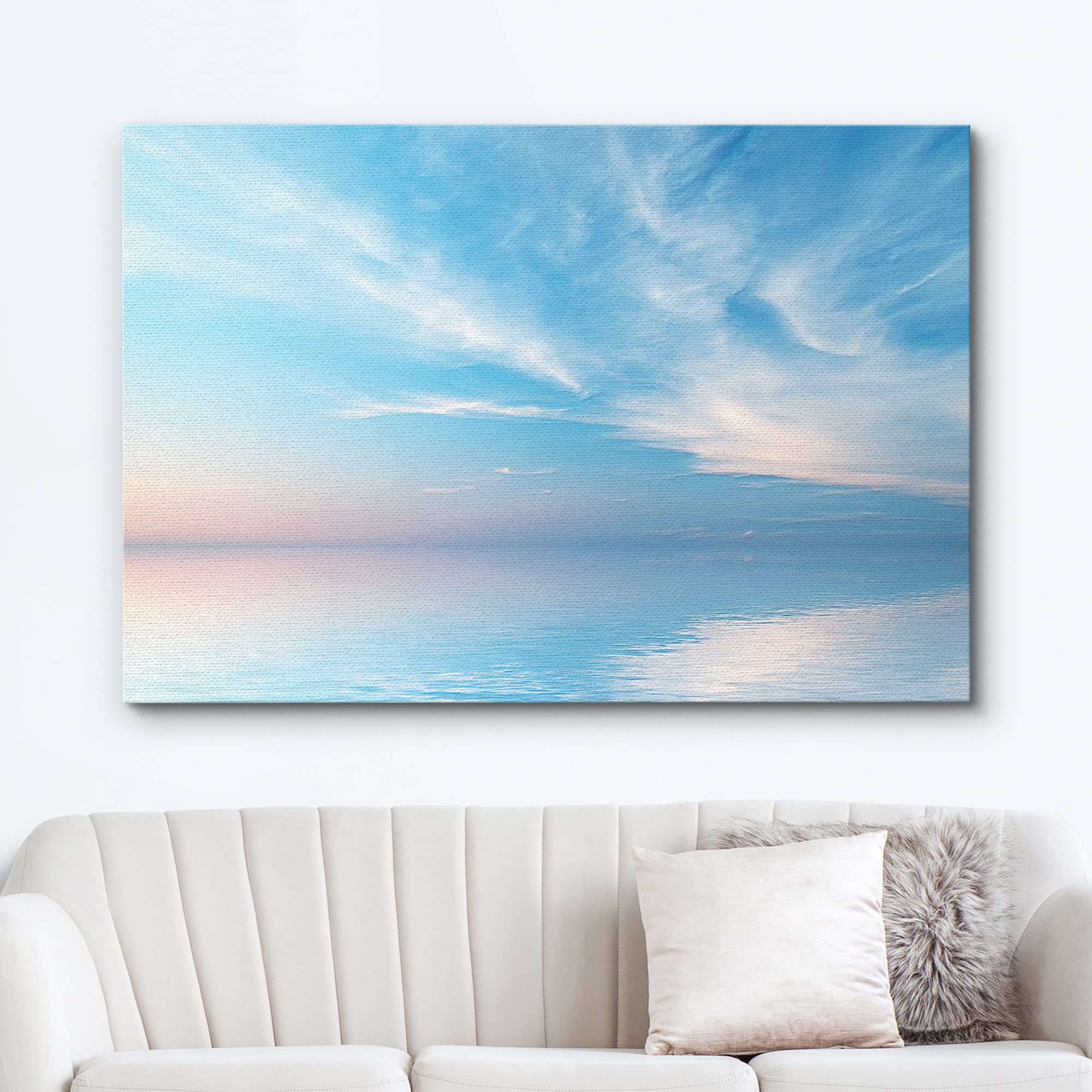 Wall26 Canvas Print Wall Art Blue & Pink Ocean Horizon With Cloudy Skyline Nature Wilderness Photography Modern Art Rustic Sceni