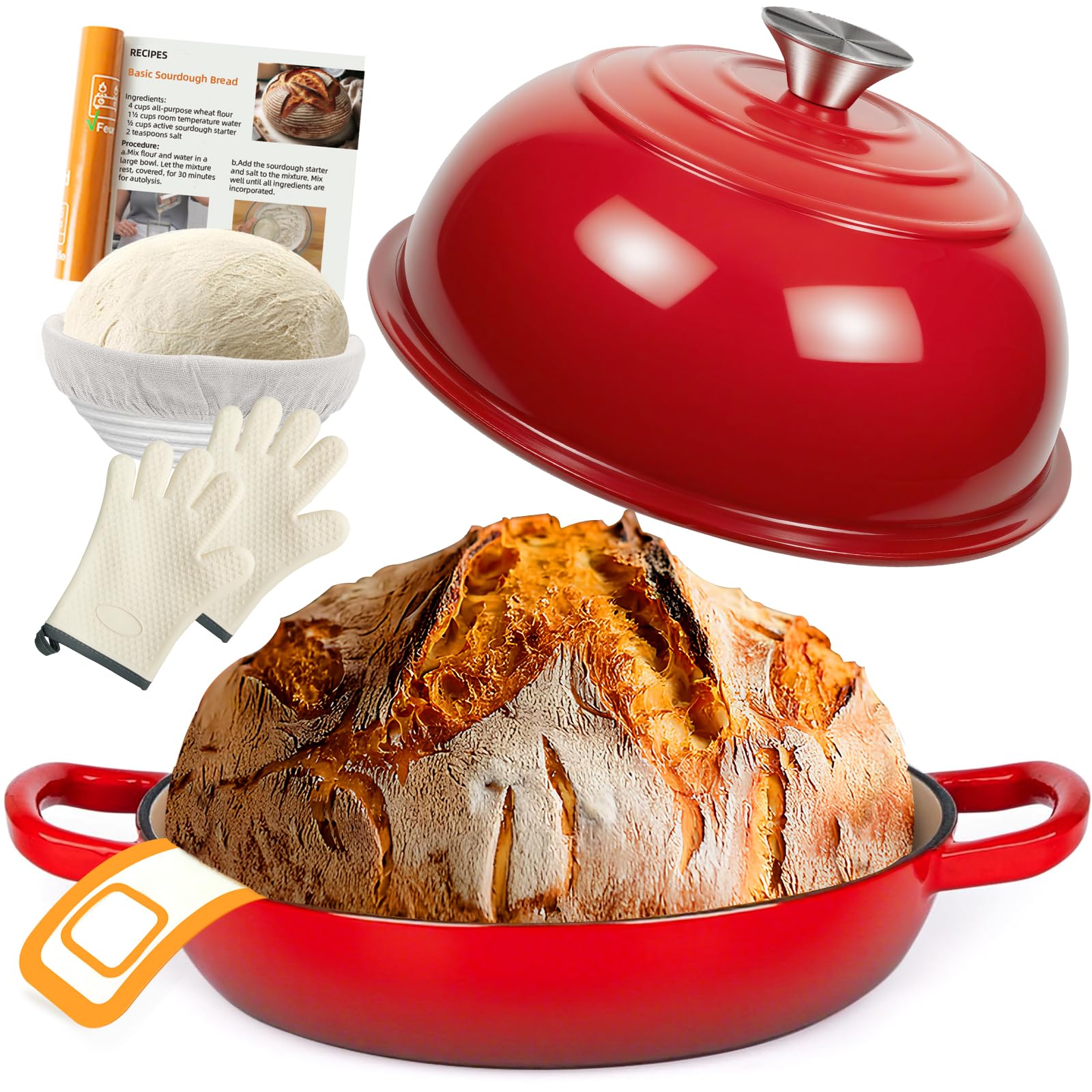 Ahj Enameled Cast Iron Dutch Oven For Bread Baking Red