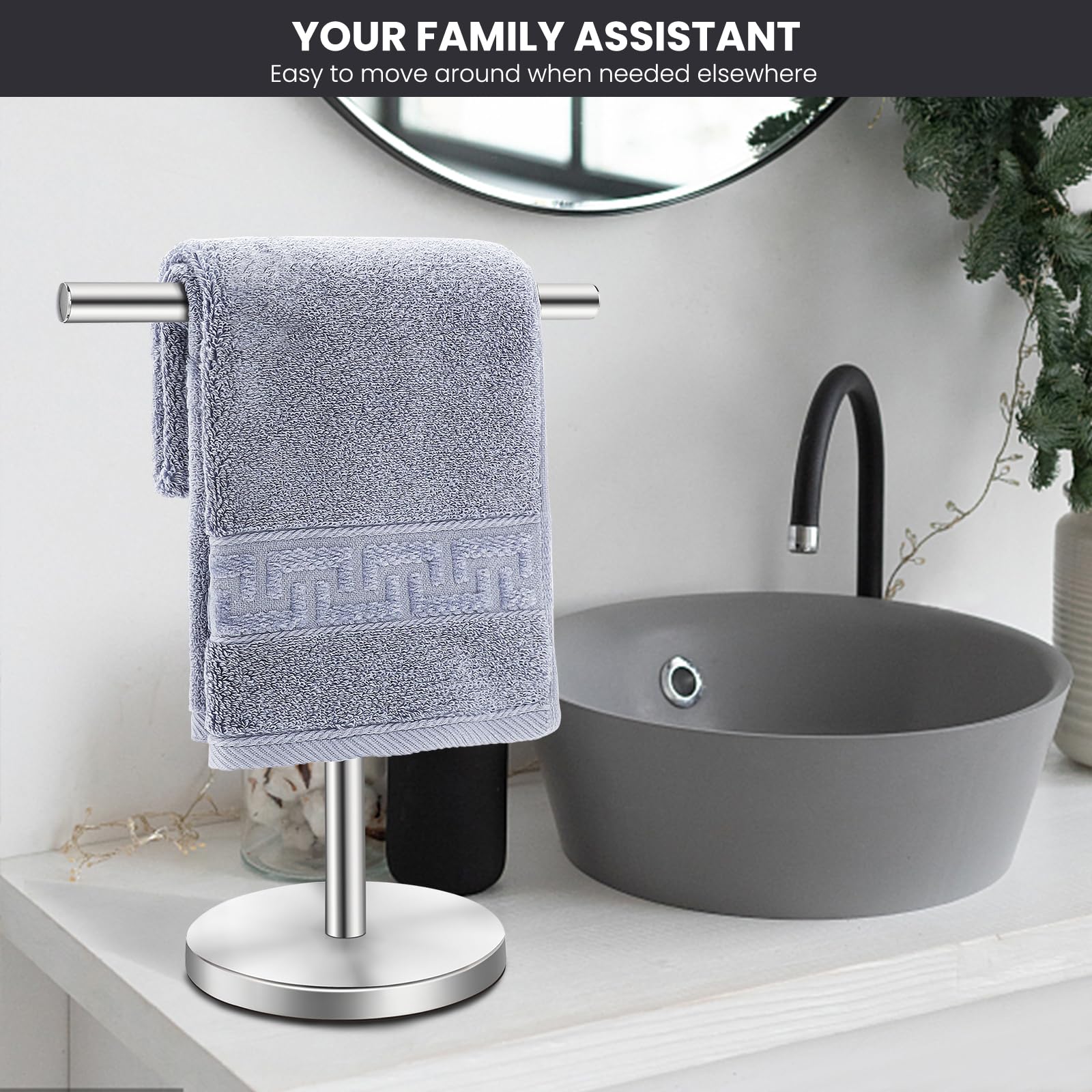 Zitalupy T-Shape Bath Hand Towel Holder Stand, Stainless Steel Free Standing Hand Towel Rack With Heavy Base, For Bathroom Kitch