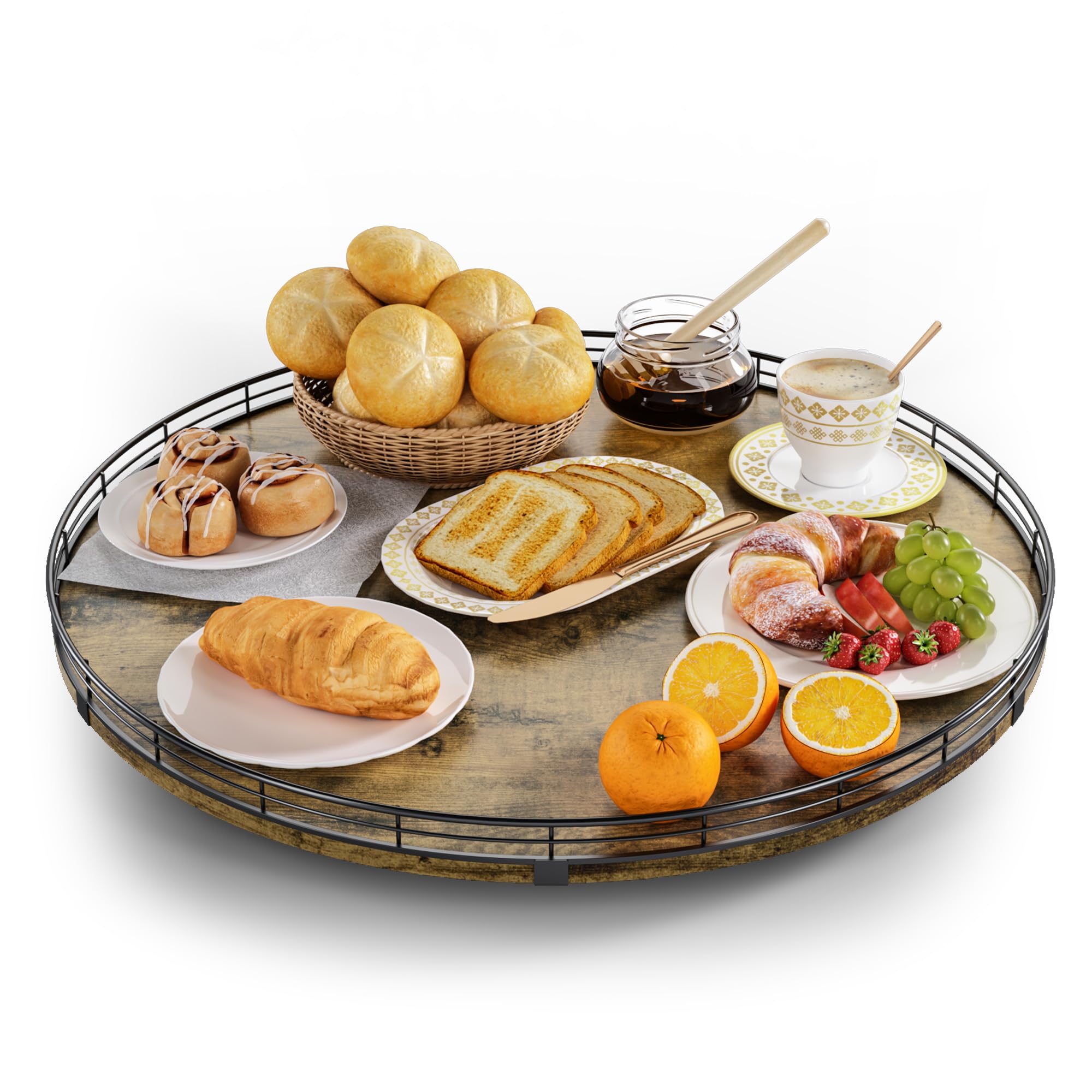 Lazy Susan Turntable Organizer for Table Top, 21 Round Wooden Lazy Susan for Cabinet Kitchen Countertop Pantry Dining Coffee Tab
