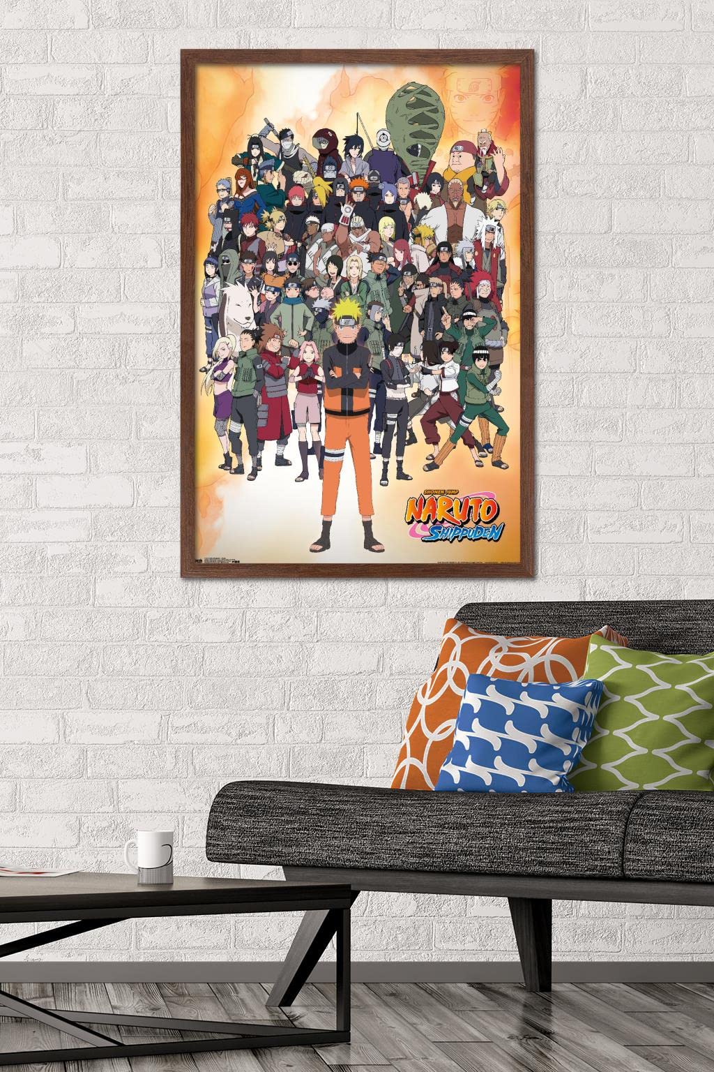 Trends International Naruto Shippuden - Group Wall Poster, 22.375'' X 34'', Mahogany Framed Version