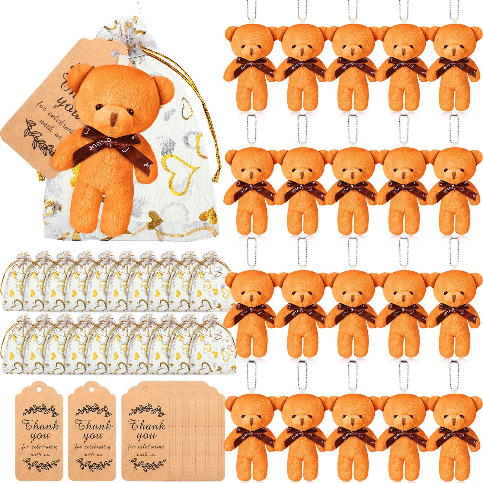 Libima 60 Pcs Mini Bear Baby Shower Decorations First Baby Shower Favors Party Supplies Souvenirs 4.7 Tiny Soft Stuffed Plush Be